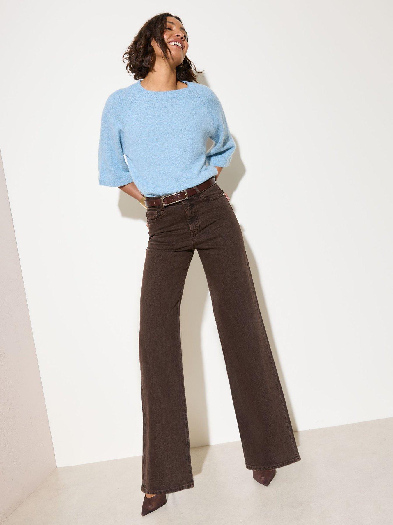 Image 1 of 5 of Friends Like These Womens High Rise Wide Leg Stretch Jeans - Brown