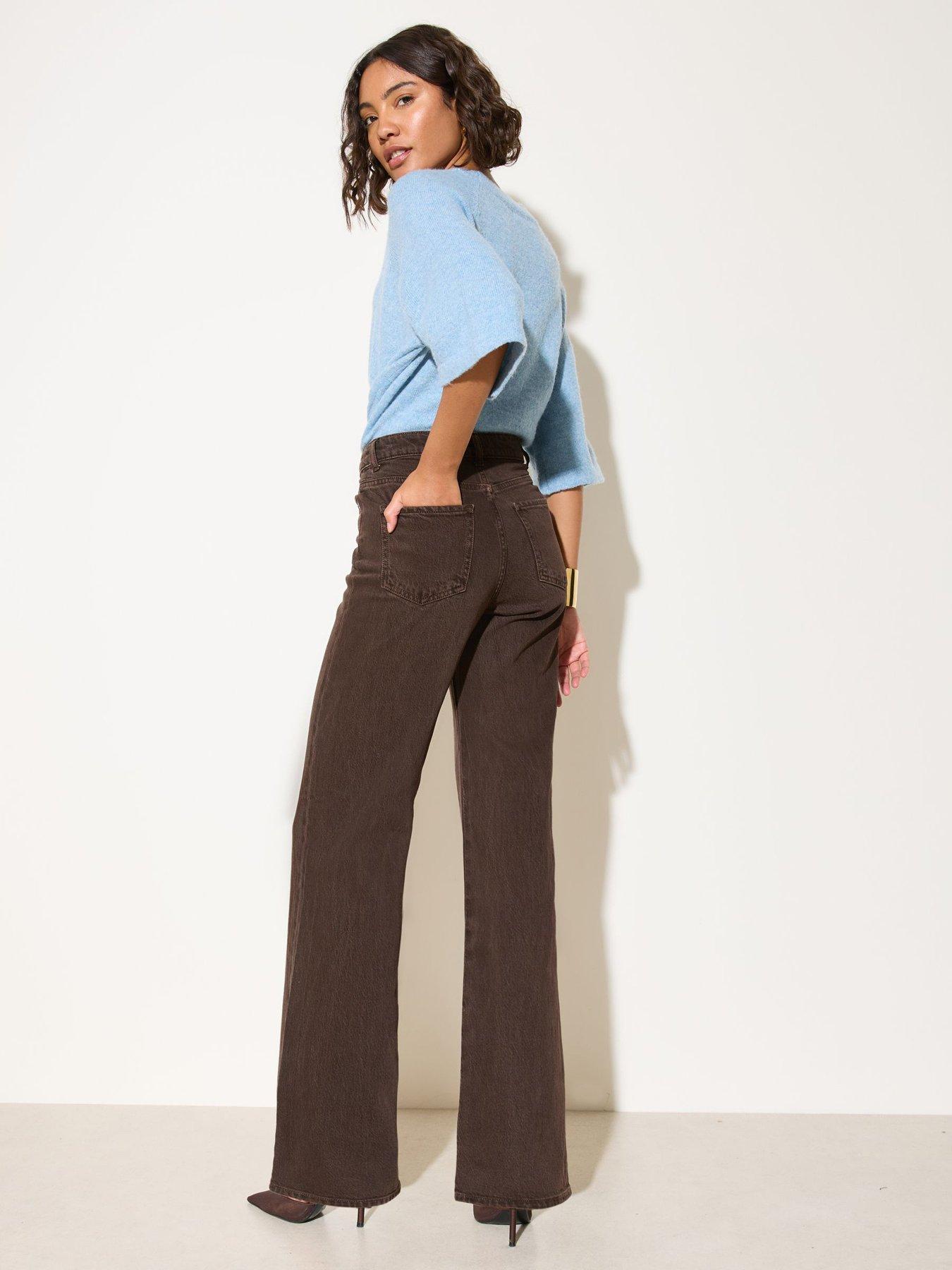 Image 2 of 5 of Friends Like These Womens High Rise Wide Leg Stretch Jeans - Brown