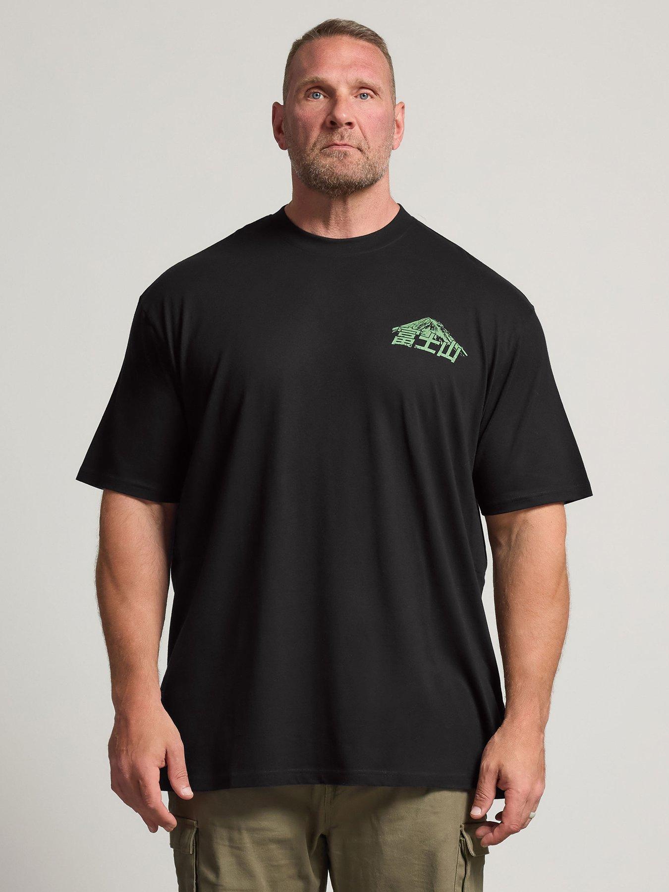 Image 1 of 4 of BadRhino Mens Extra Long Graphic Back Print T-Shirt - Black