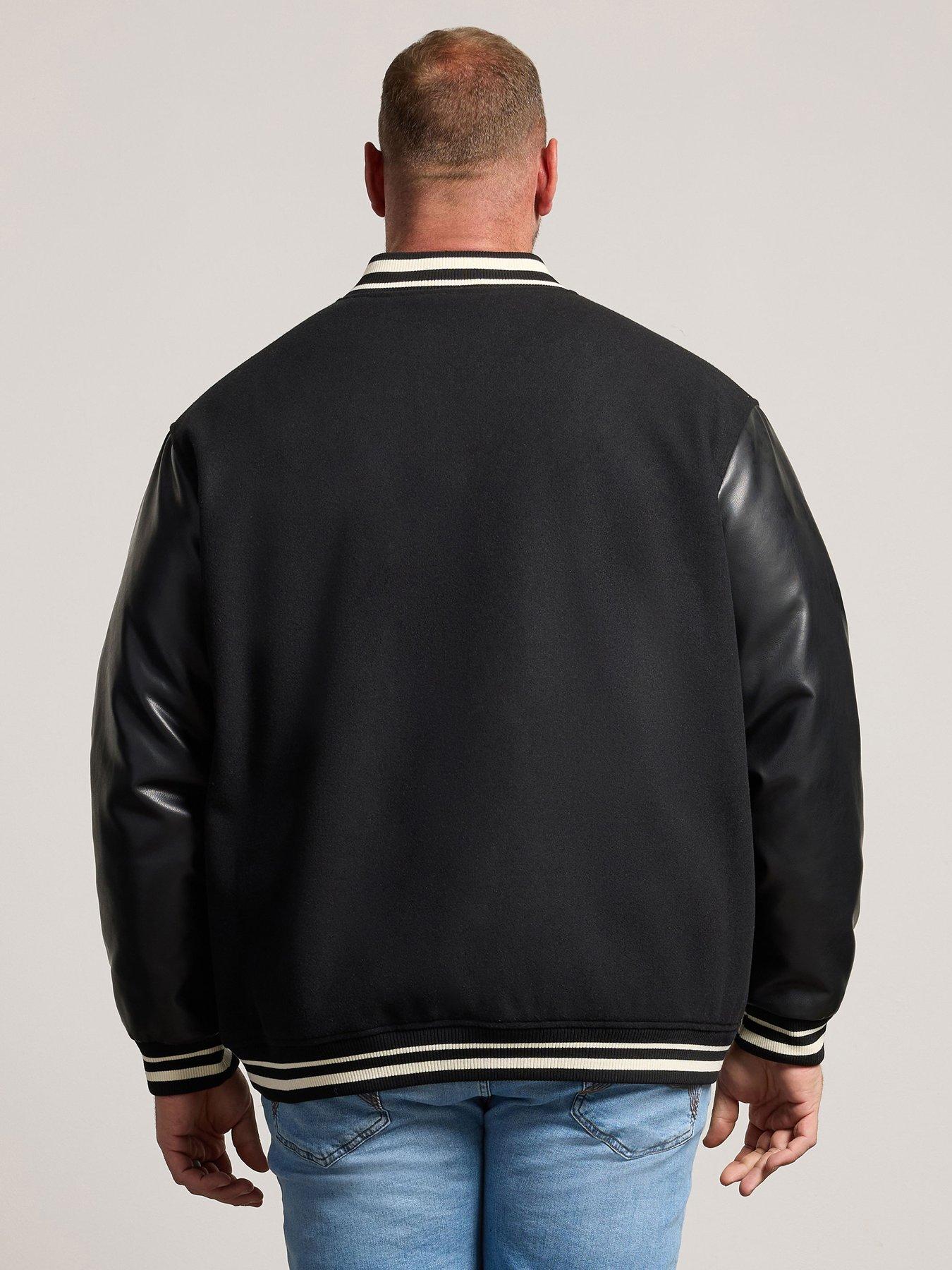 Image 2 of 4 of BadRhino Mens Varsity Popper Front Letter Patch Jacket - Black