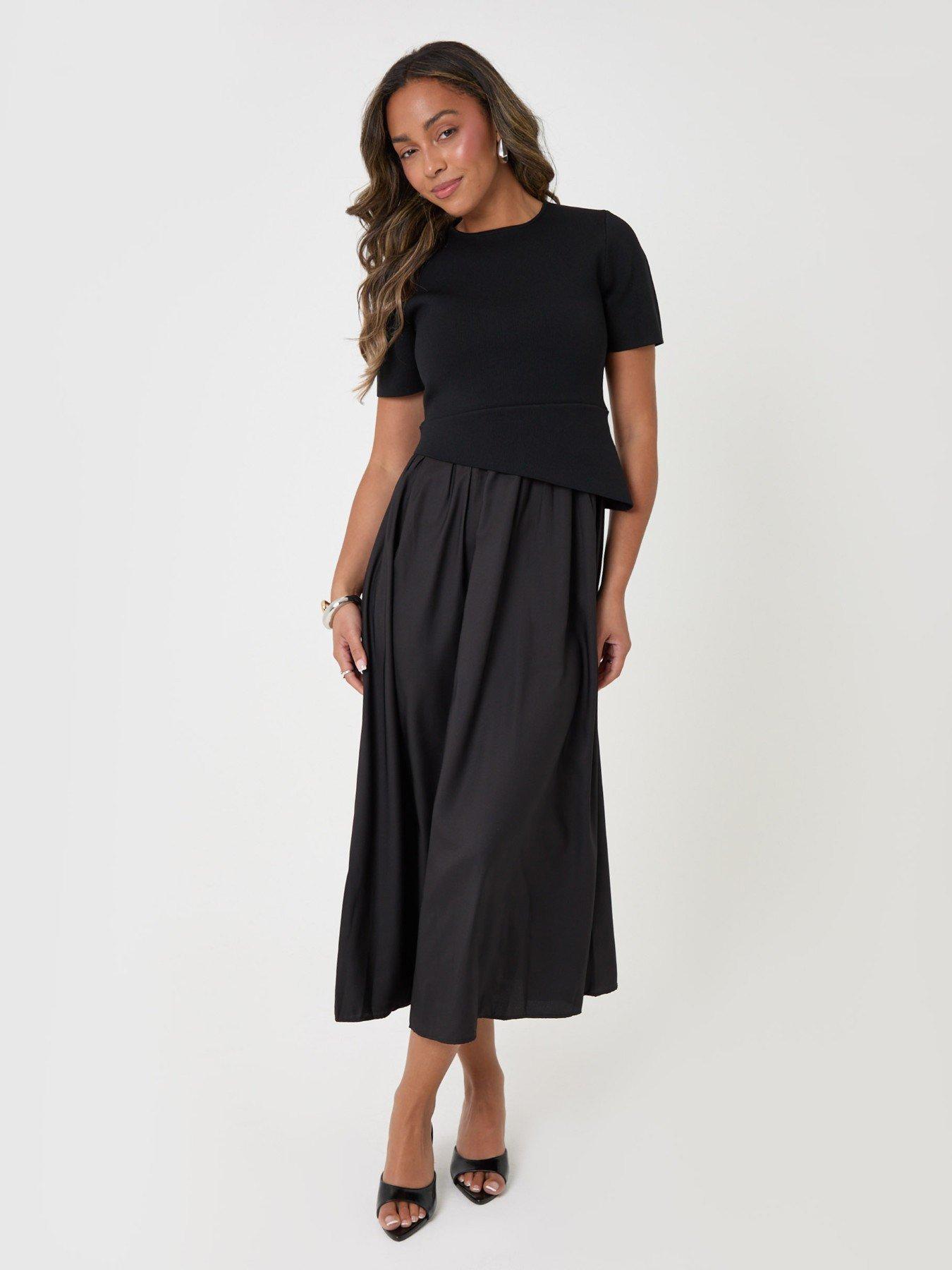 Image 1 of 4 of Threadbare Ladies Peyton 2In1 Knit Satin Mix Dress - Black