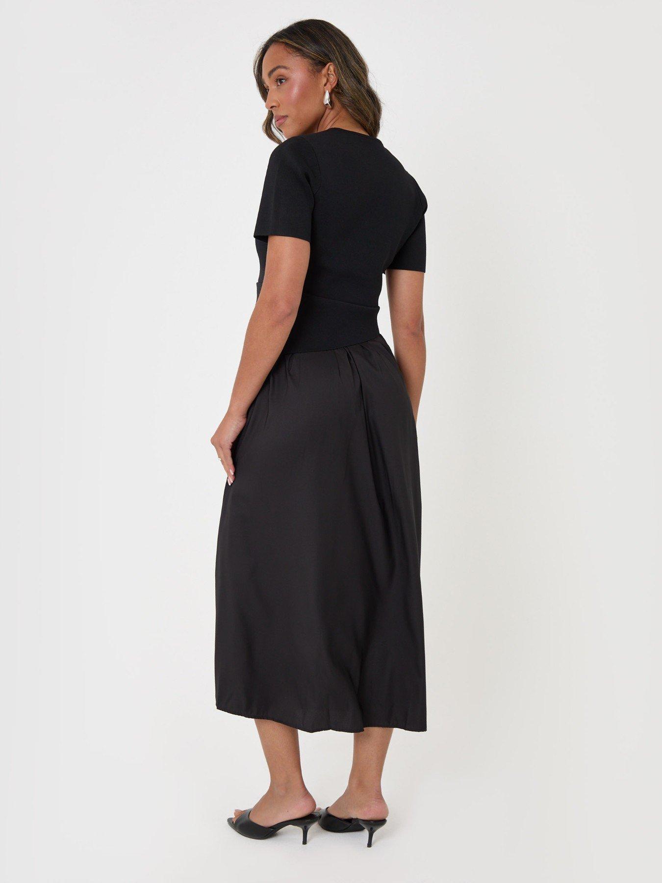 Image 2 of 4 of Threadbare Ladies Peyton 2In1 Knit Satin Mix Dress - Black