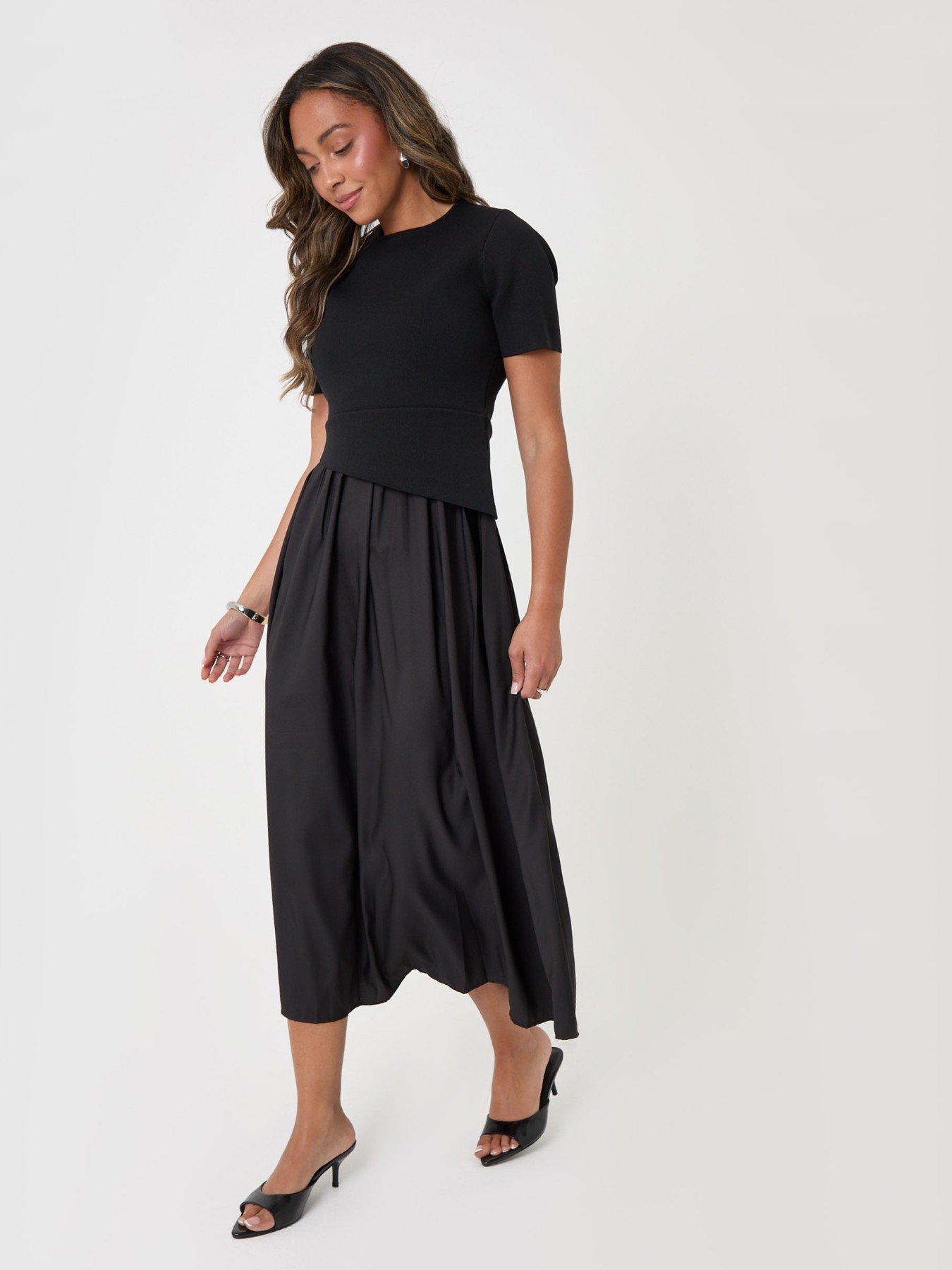 Image 3 of 4 of Threadbare Ladies Peyton 2In1 Knit Satin Mix Dress - Black