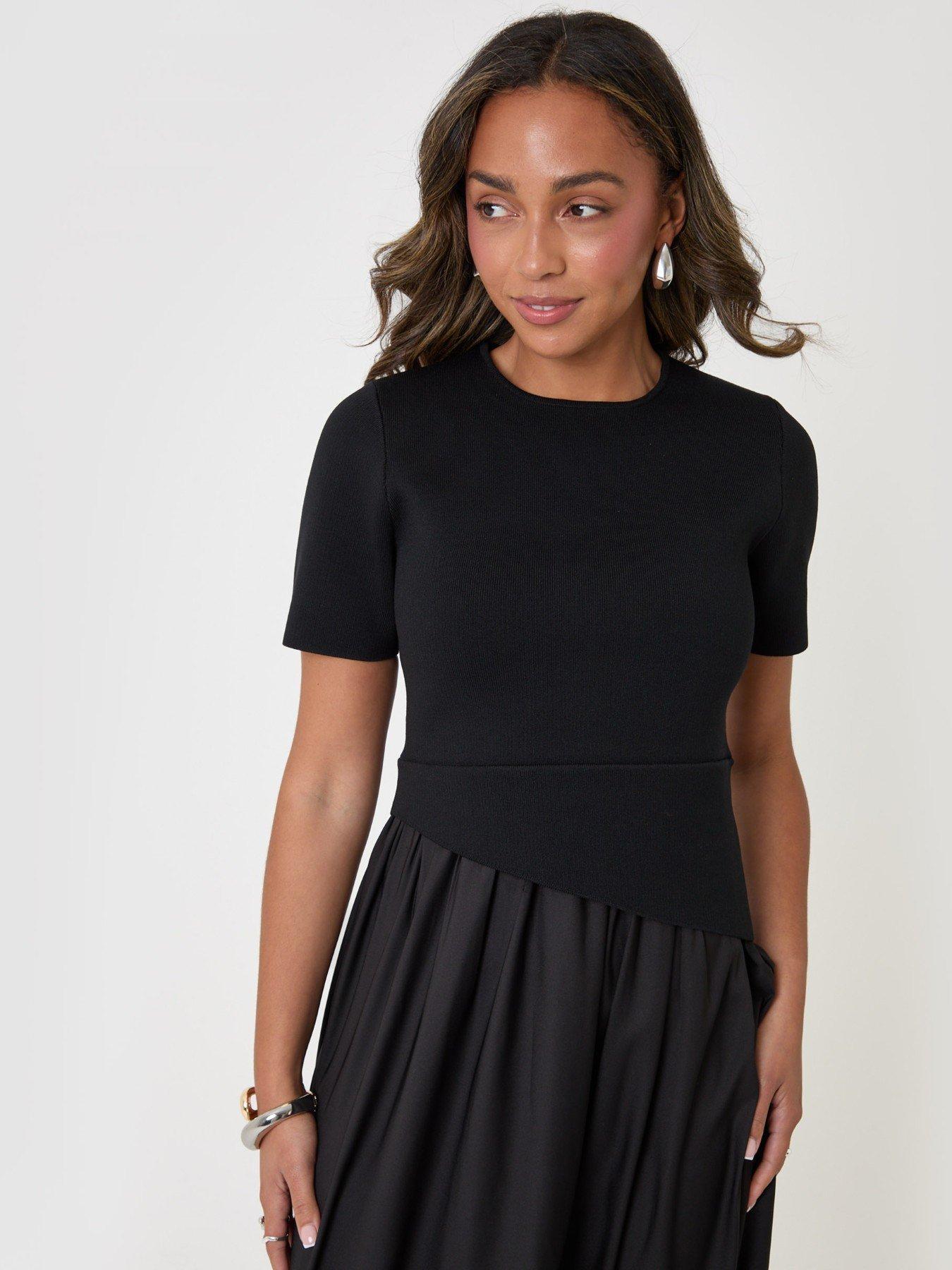 Image 4 of 4 of Threadbare Ladies Peyton 2In1 Knit Satin Mix Dress - Black
