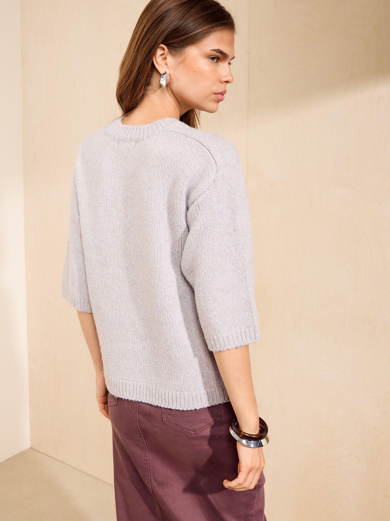 Image 2 of 5 of Friends Like These Womens Saddle Seam Crew Neck Elbow Sleeve T-Shirt - Grey