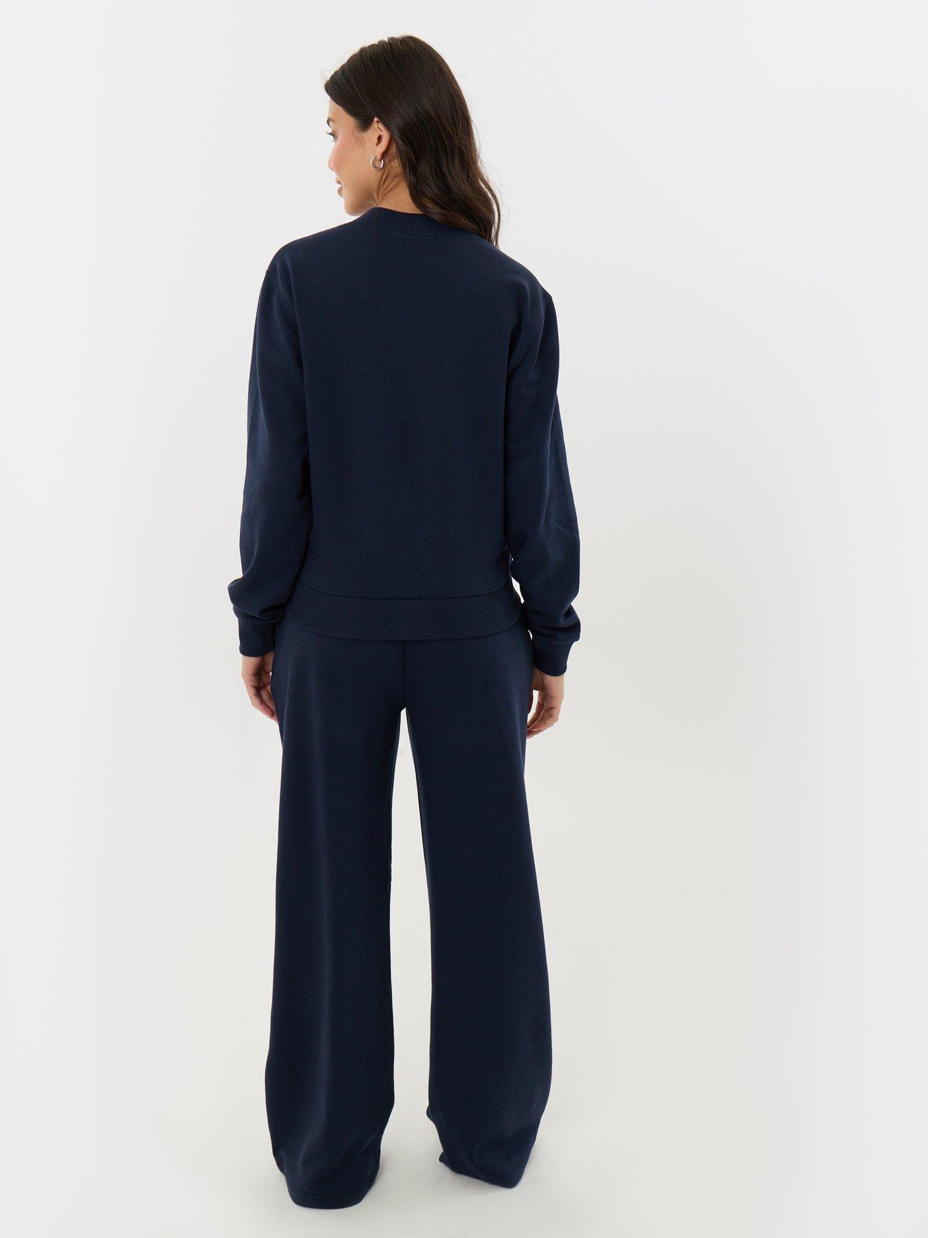Image 2 of 5 of Threadbare Womens Button-Front Wide-Leg Cardigan and Jogger Set - Navy