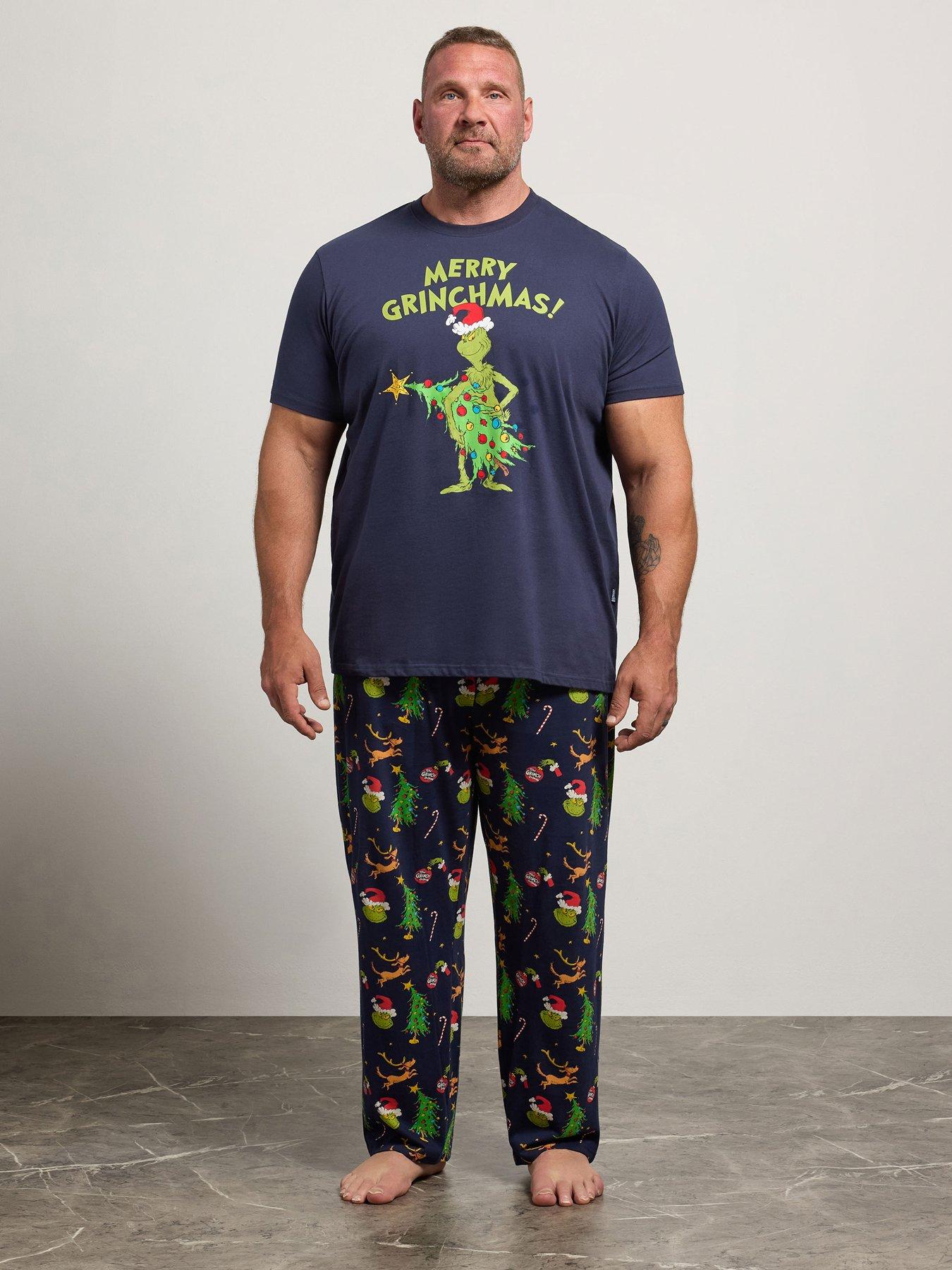 Image 1 of 3 of BadRhino Mens Big &amp; Tall Christmas Grinch Jersey Pyjama Set- Blue
