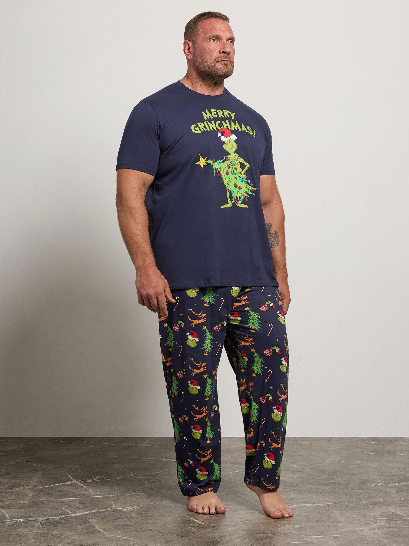 Image 2 of 3 of BadRhino Mens Big &amp; Tall Christmas Grinch Jersey Pyjama Set- Blue