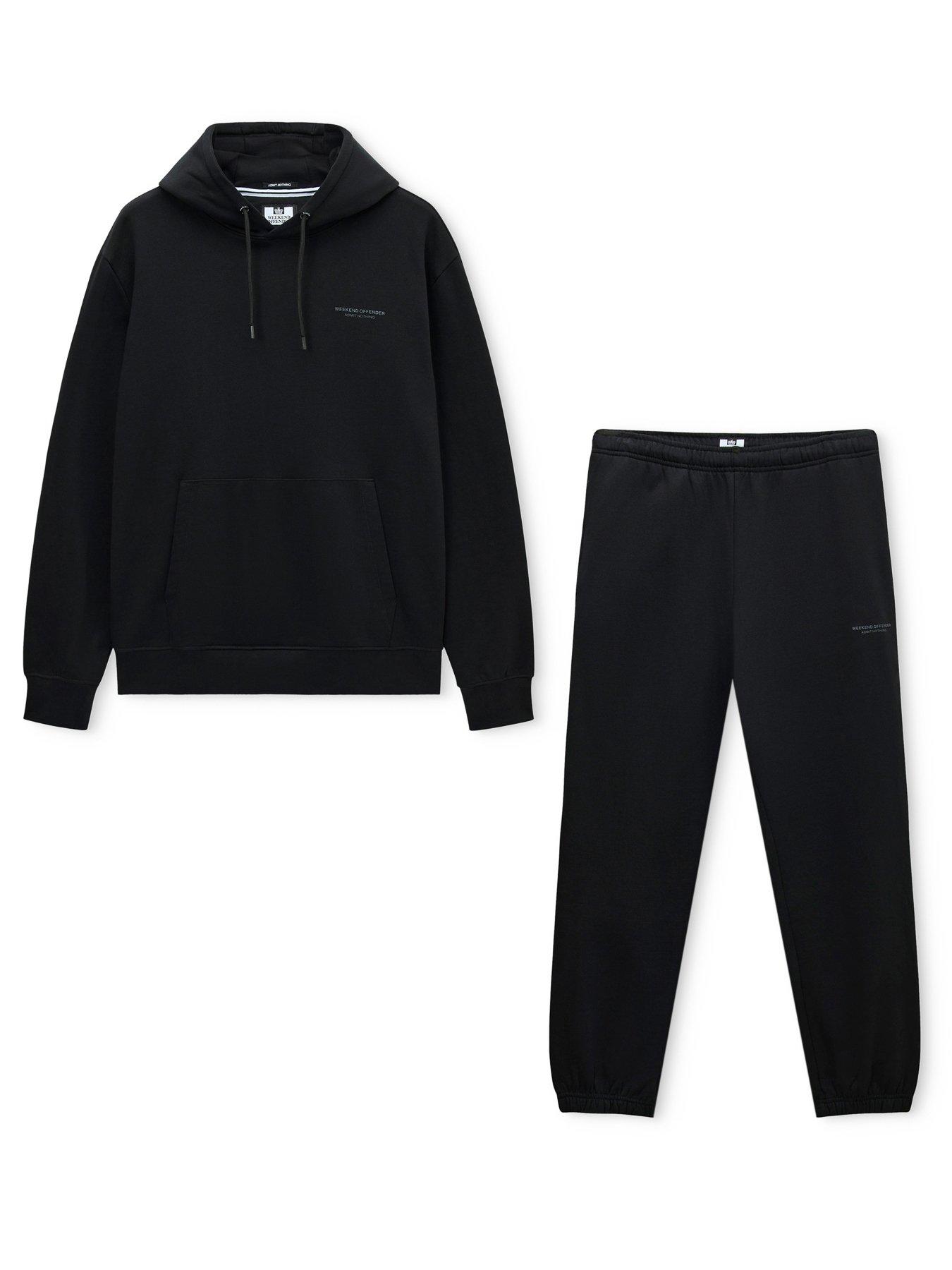 Image 3 of 4 of Weekend Offender Mens Ruidoso Hooded Cotton Tracksuit Set - Black