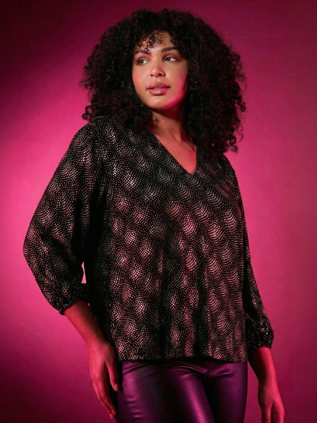 Image 1 of 4 of Roman Curve Glitter Sparkle Tunic Top - Silver