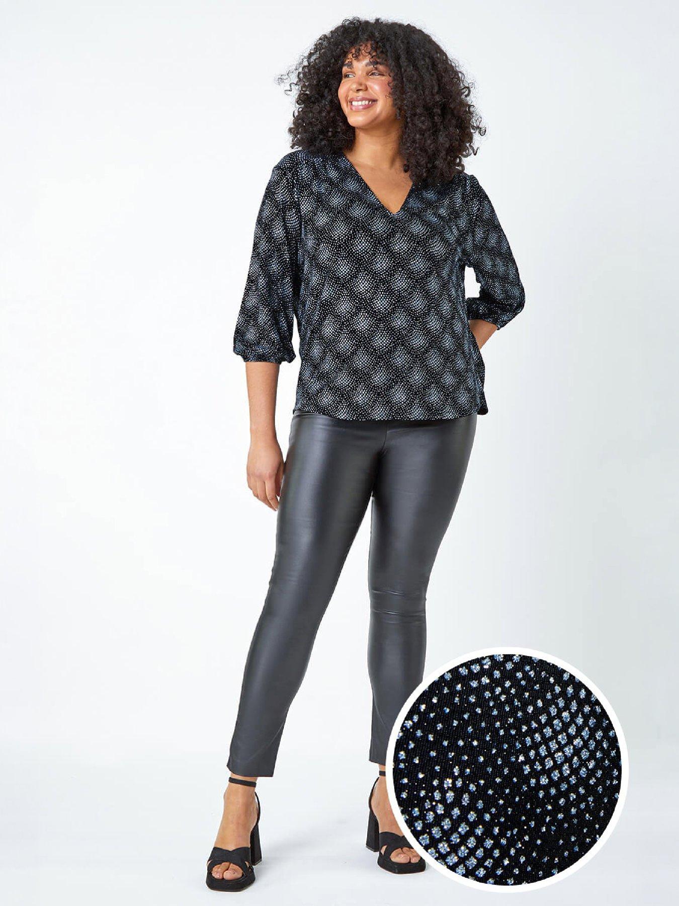 Image 2 of 4 of Roman Curve Glitter Sparkle Tunic Top - Silver