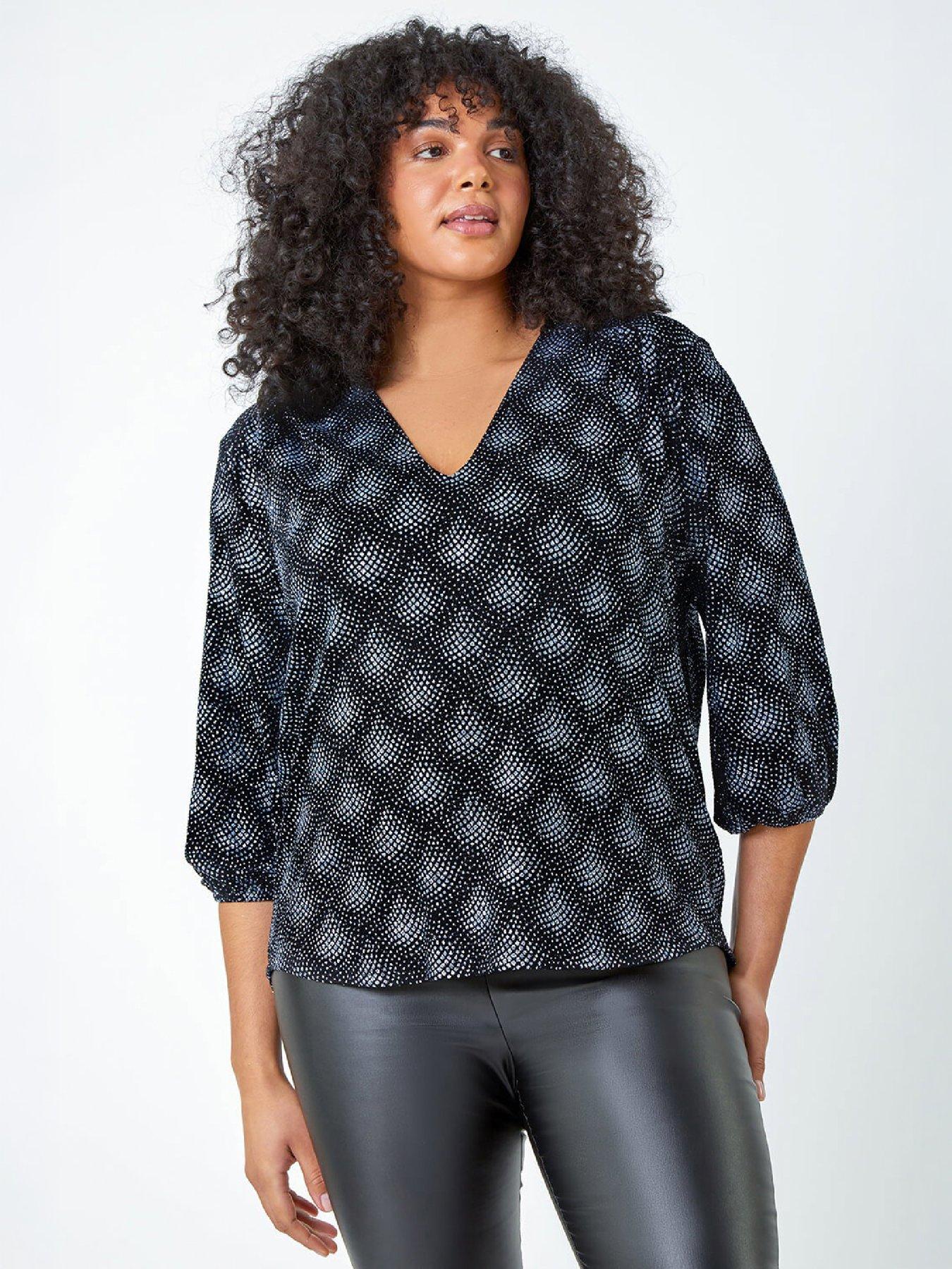 Image 3 of 4 of Roman Curve Glitter Sparkle Tunic Top - Silver