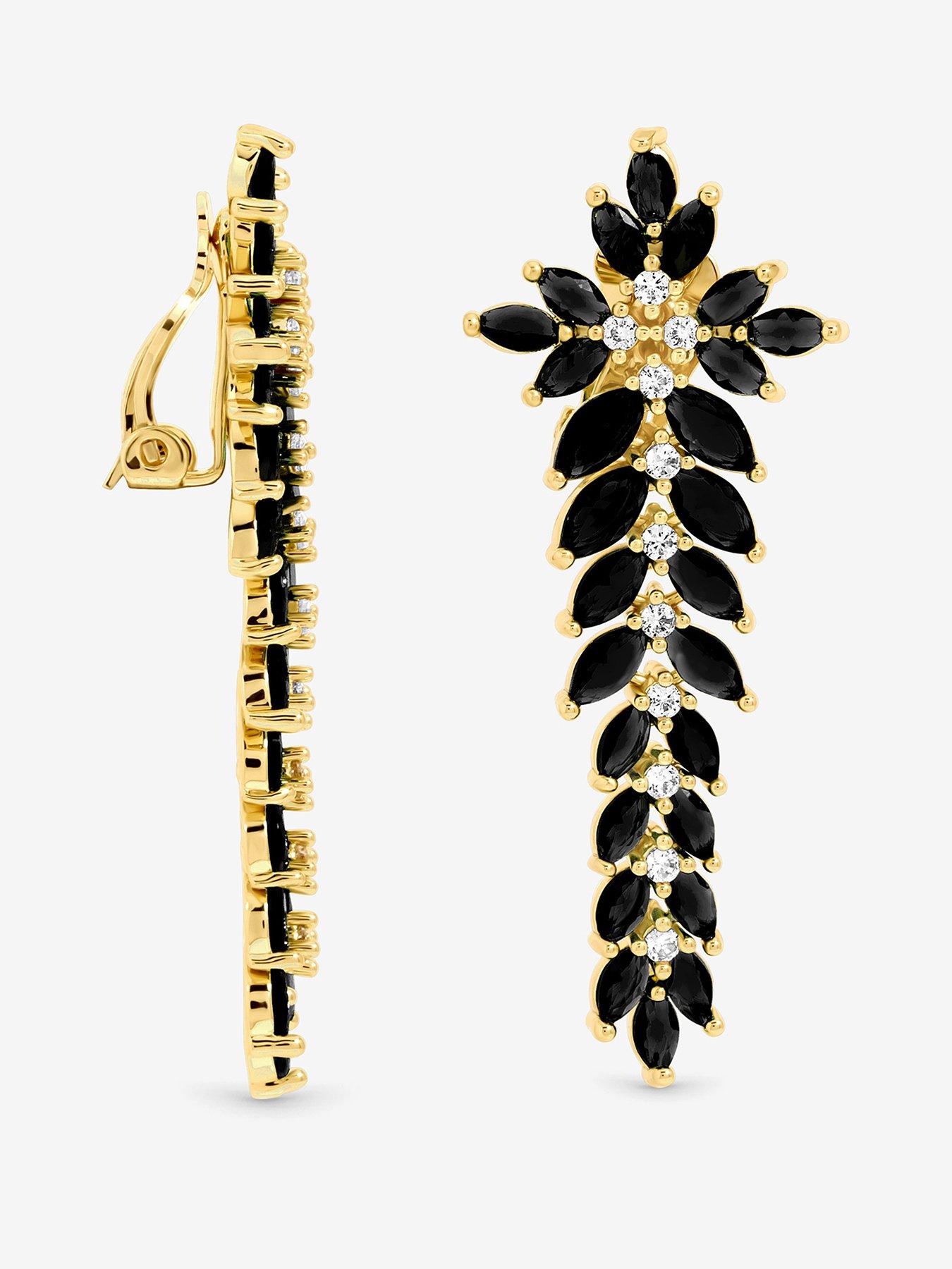 Image 1 of 1 of Jon Richard Silver Plated And Jet Statement Clip Earrings