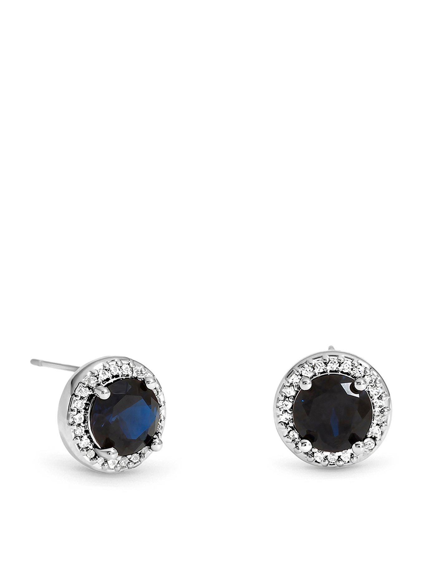 Jon Richard Rhodium Plated Cubic Zirconia Sapphire Halo Stud Earrings