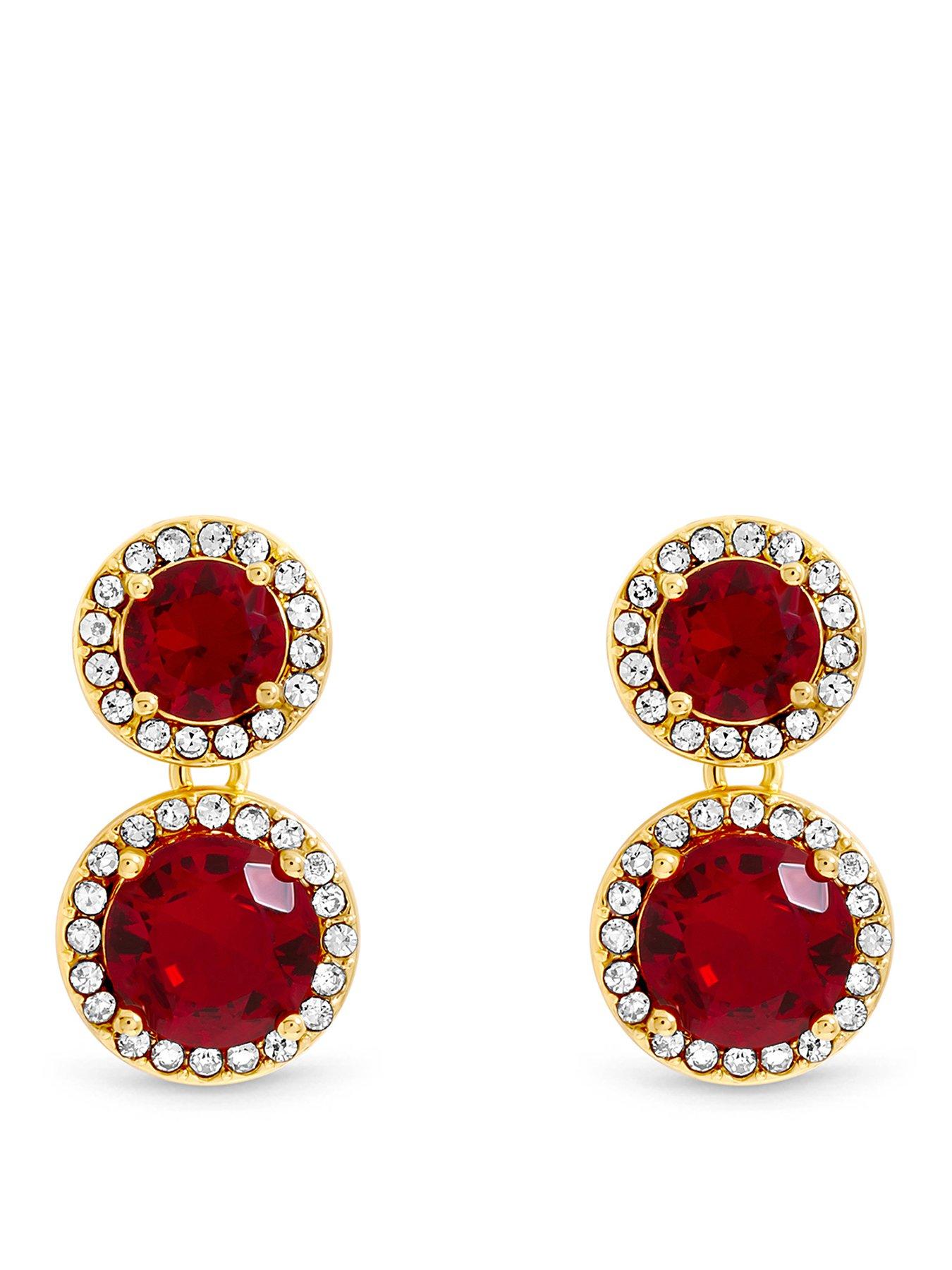 Jon Richard Jon Richard Gold Plated Cubic Zirconia Ruby Double Halo Drop Earrings