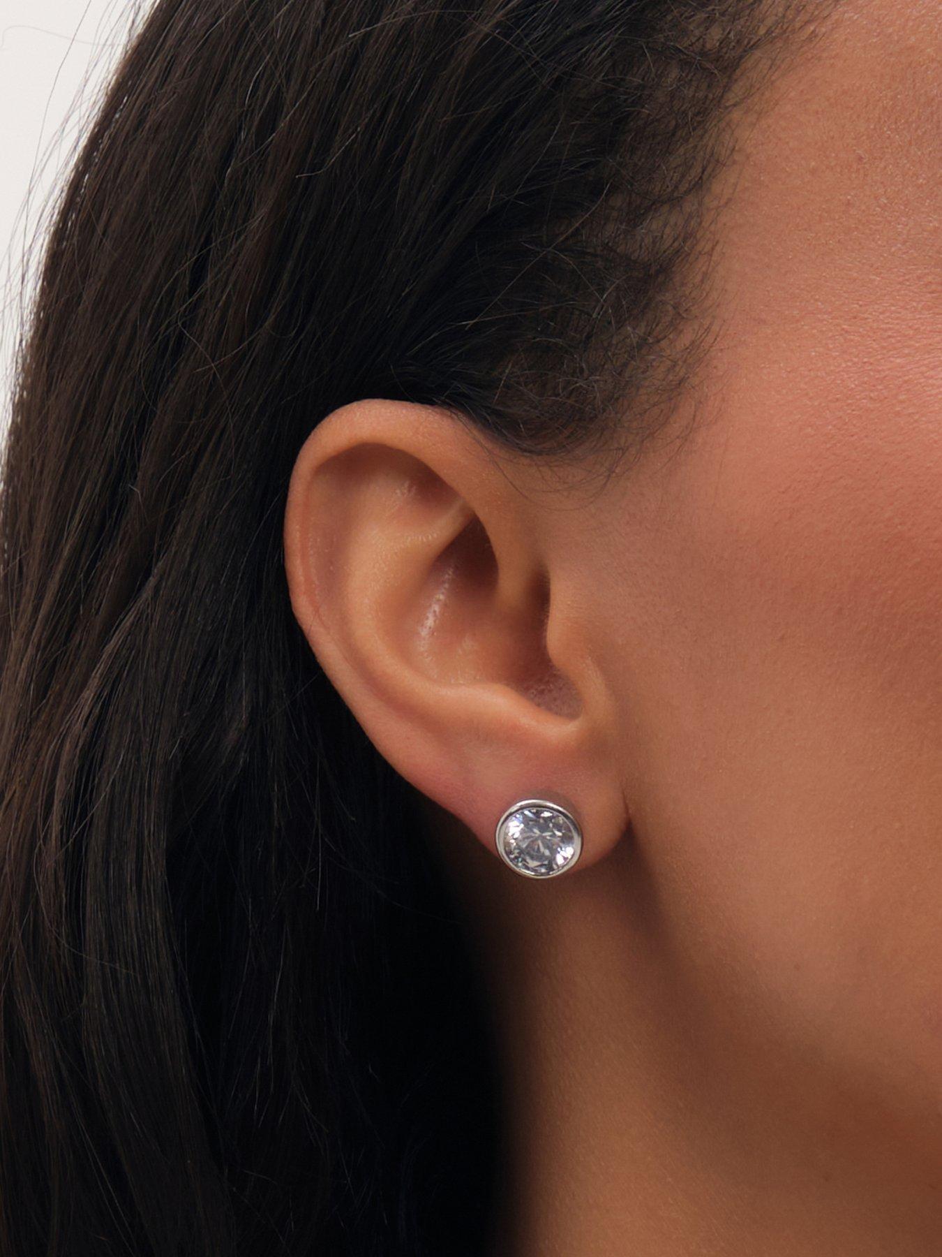 Image 2 of 3 of Jon Richard Rhodium Plated And Crystal Large Bezel Earrings