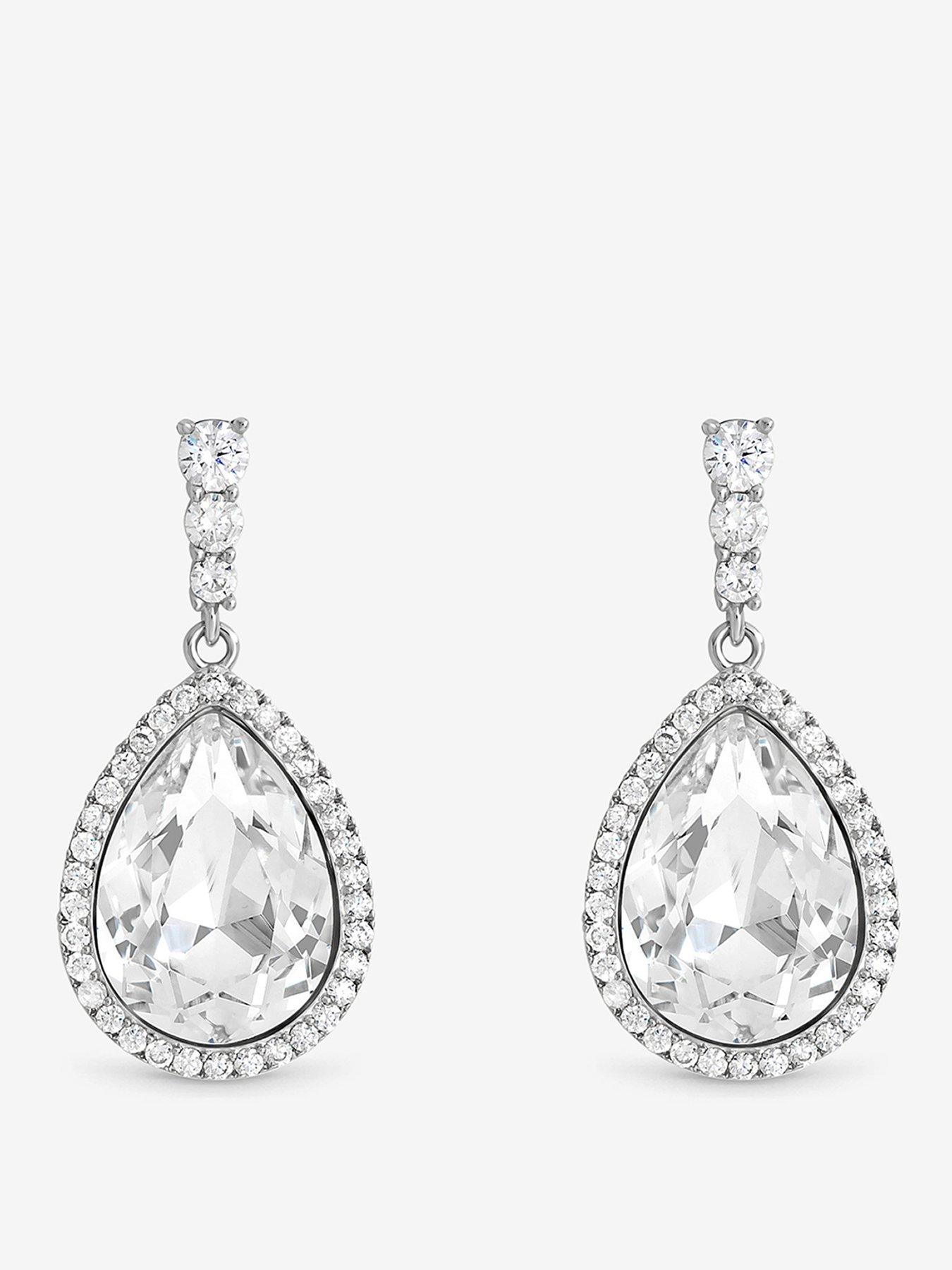 Image 1 of 3 of Jon Richard Rhodium Plated And Crystal Pear Drop Earrings