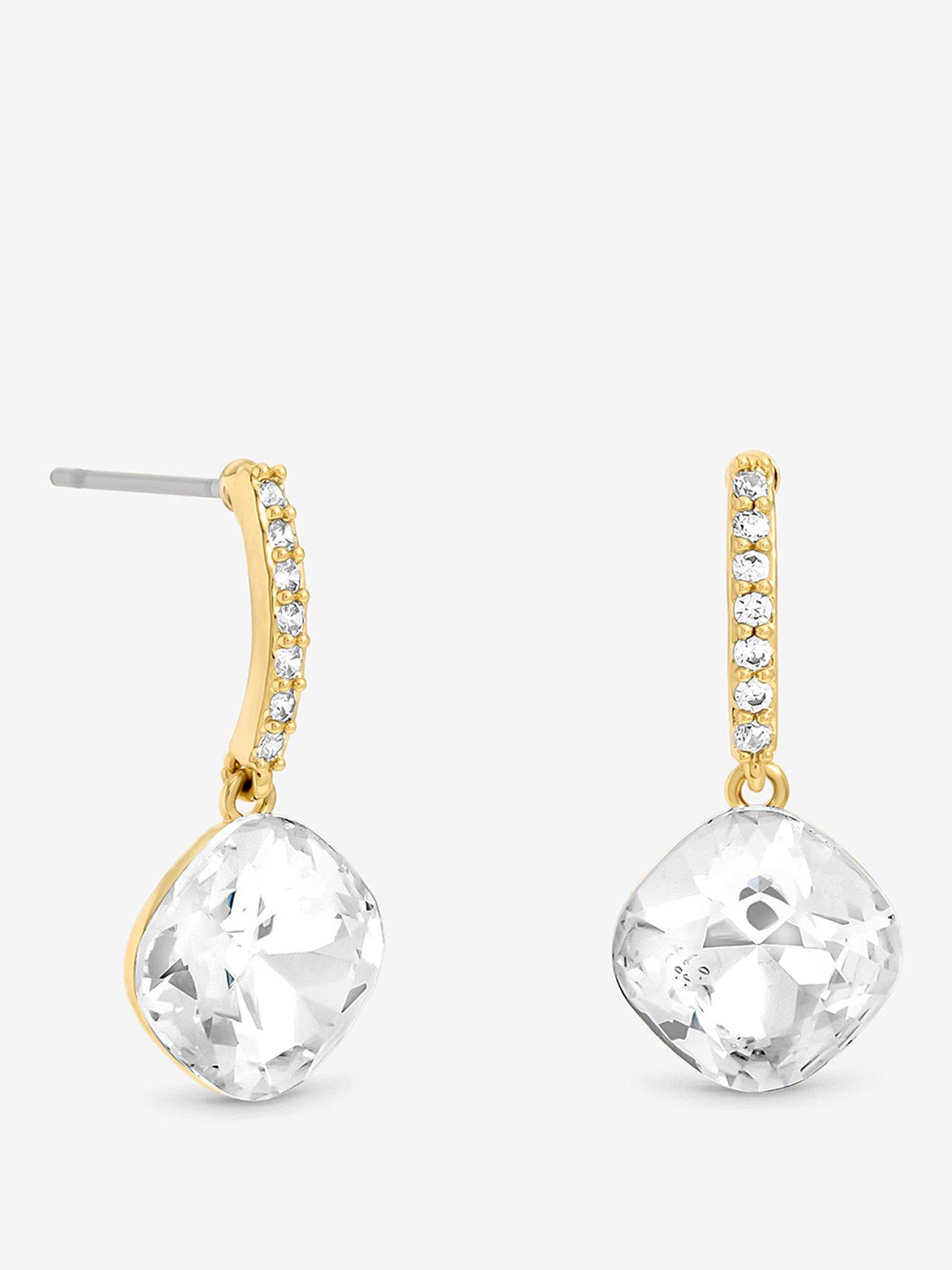 Image 1 of 1 of Jon Richard Rhodium Plated And Pave Stick Drop Earrings