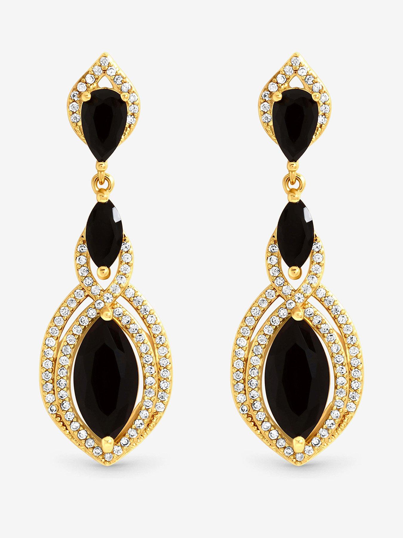Image 1 of 1 of Jon Richard Gold Plated And Jet Navette Drop Earrings