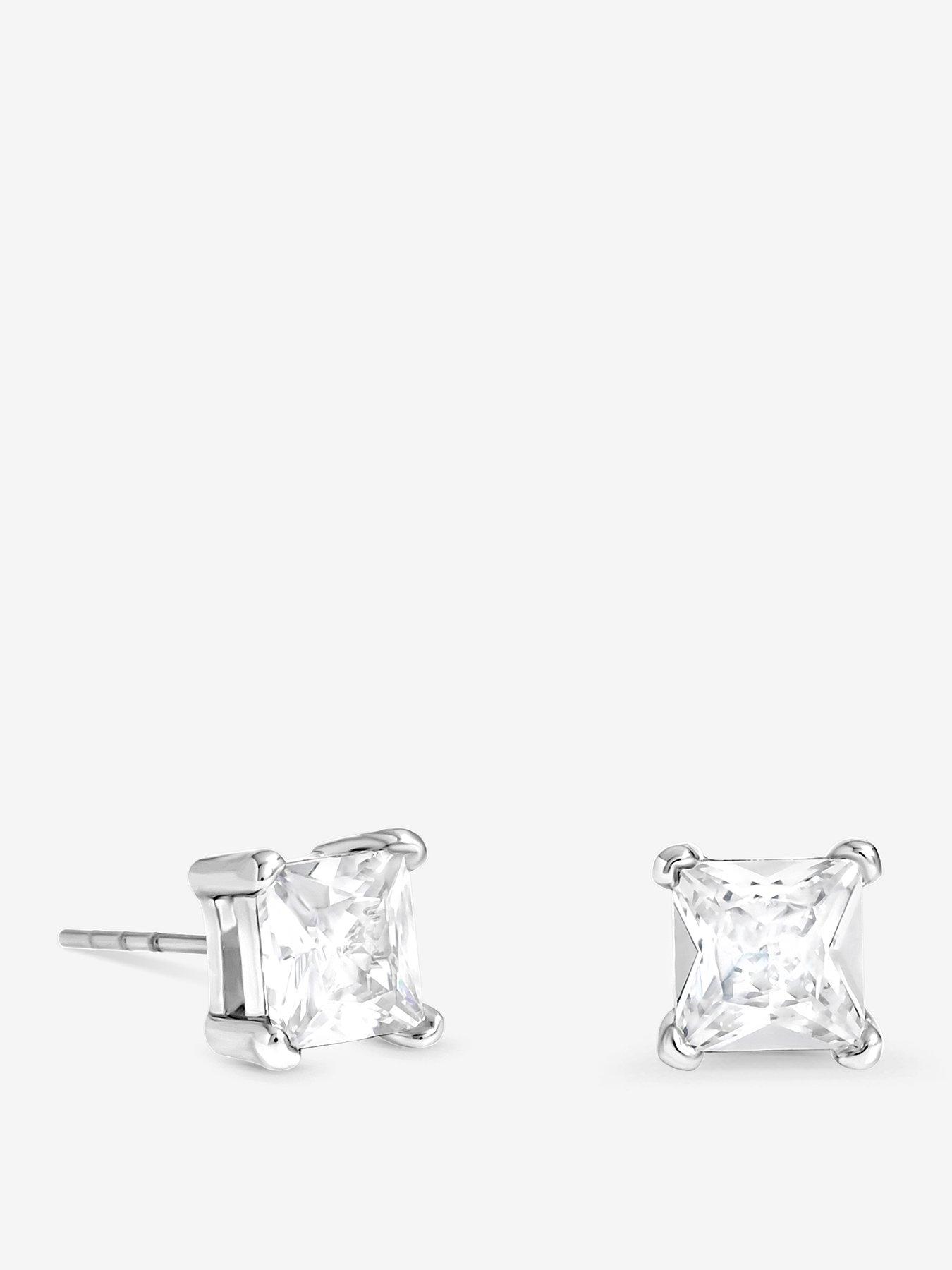Image 1 of 1 of Jon Richard Womens Platinum Plated Crystal Waterproof Stud Earrings - Silver
