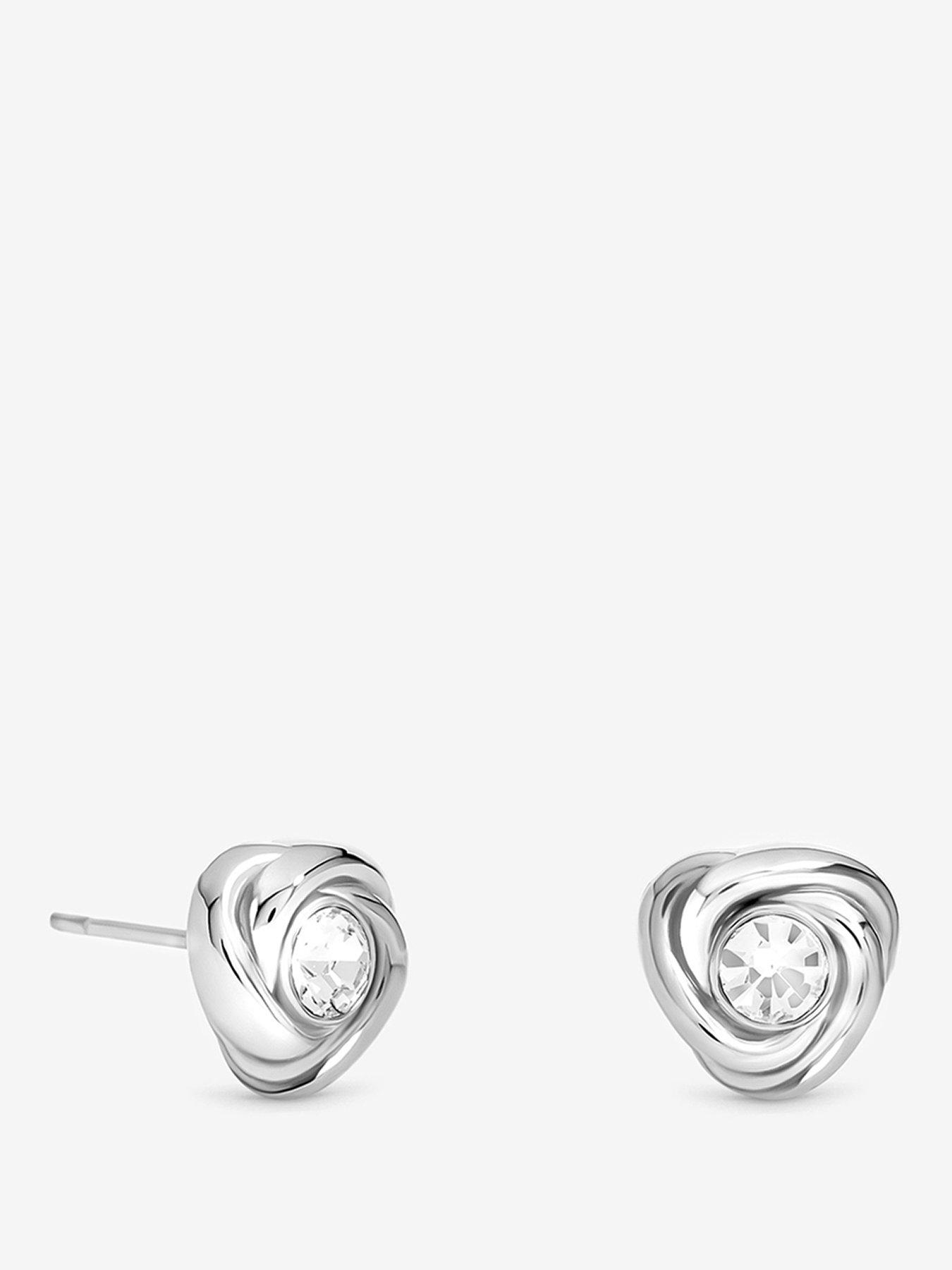 Image 1 of 1 of Jon Richard Platinum Plated And Crystal Waterproof Knot Stud Earrings