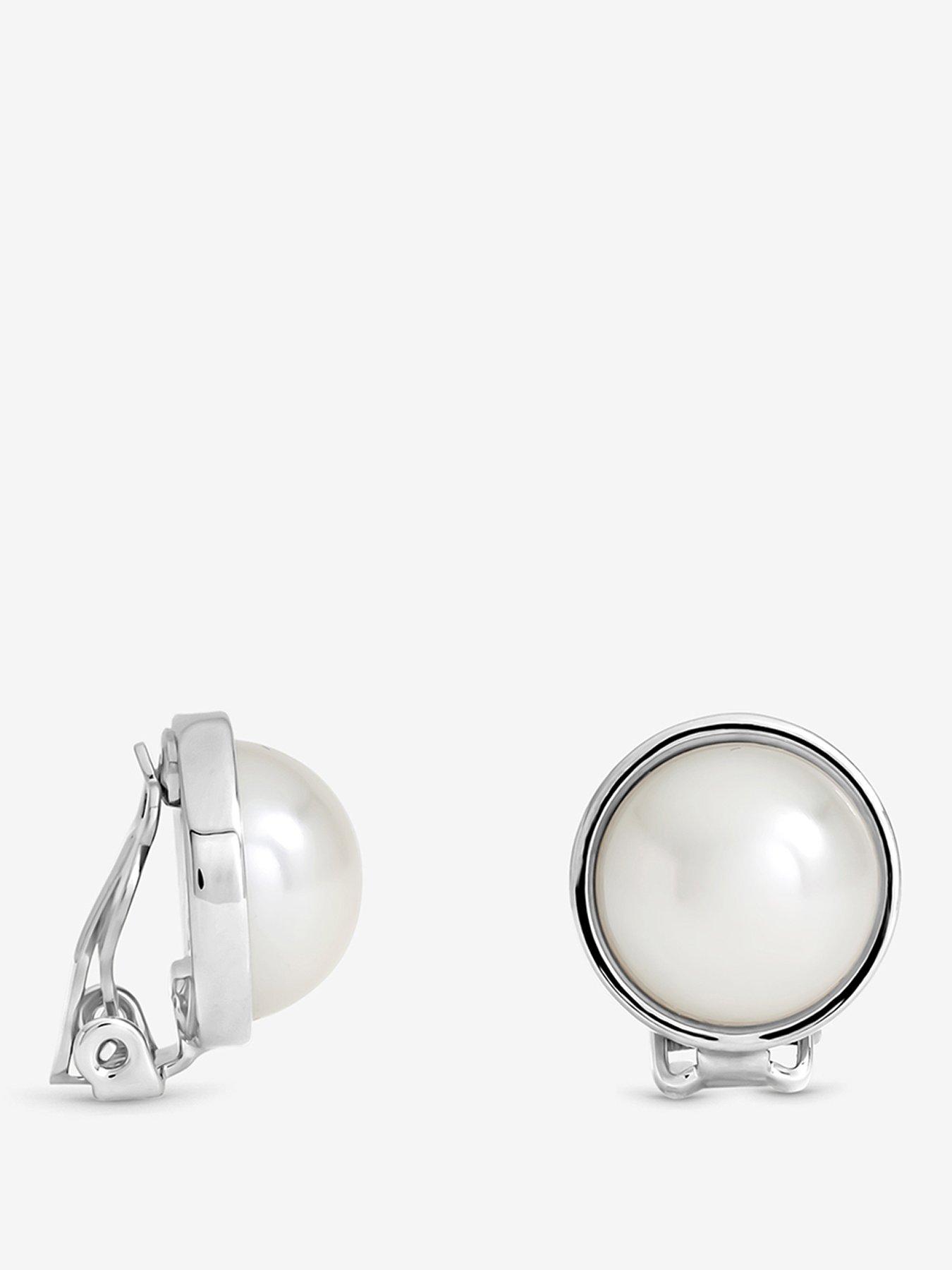 Image 1 of 3 of Jon Richard Rhodium Plated And Pearl Clip Earrings