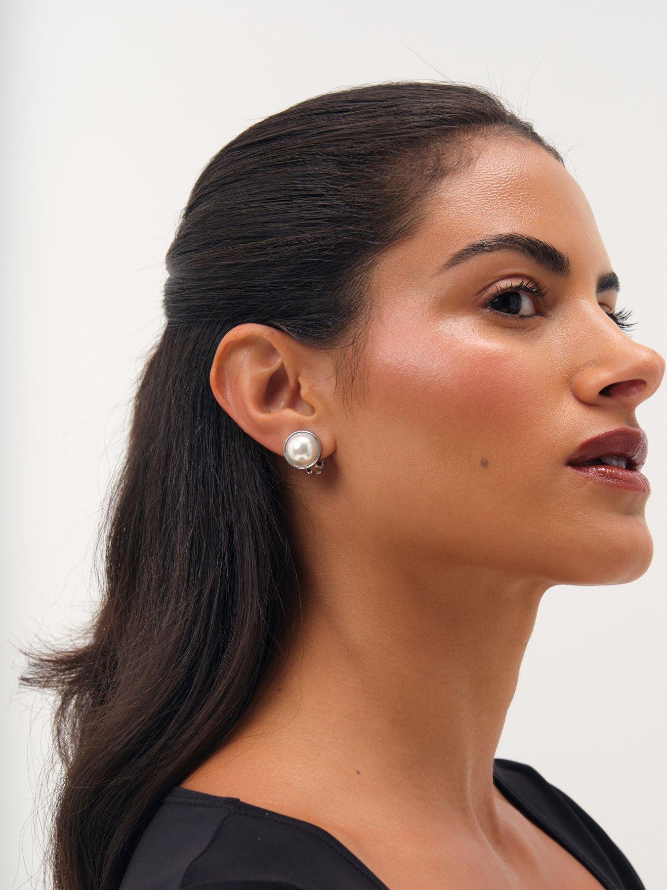 Image 2 of 3 of Jon Richard Rhodium Plated And Pearl Clip Earrings