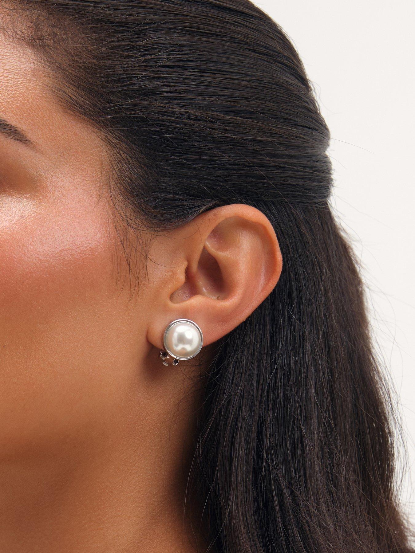 Image 3 of 3 of Jon Richard Rhodium Plated And Pearl Clip Earrings