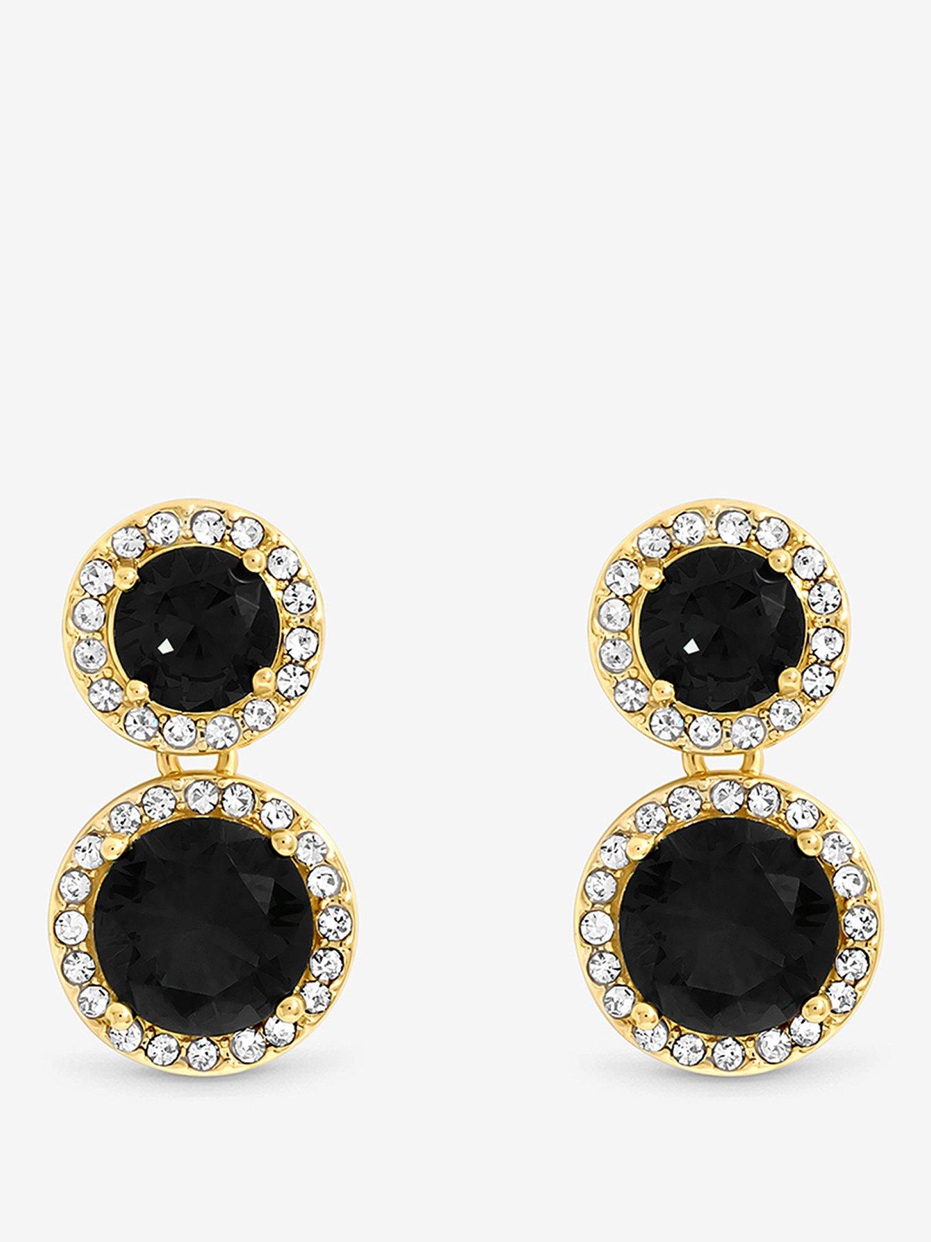 Image 1 of 1 of Jon Richard Gold Plated Cubic Zirconia Jet Double Halo Drop Earrings