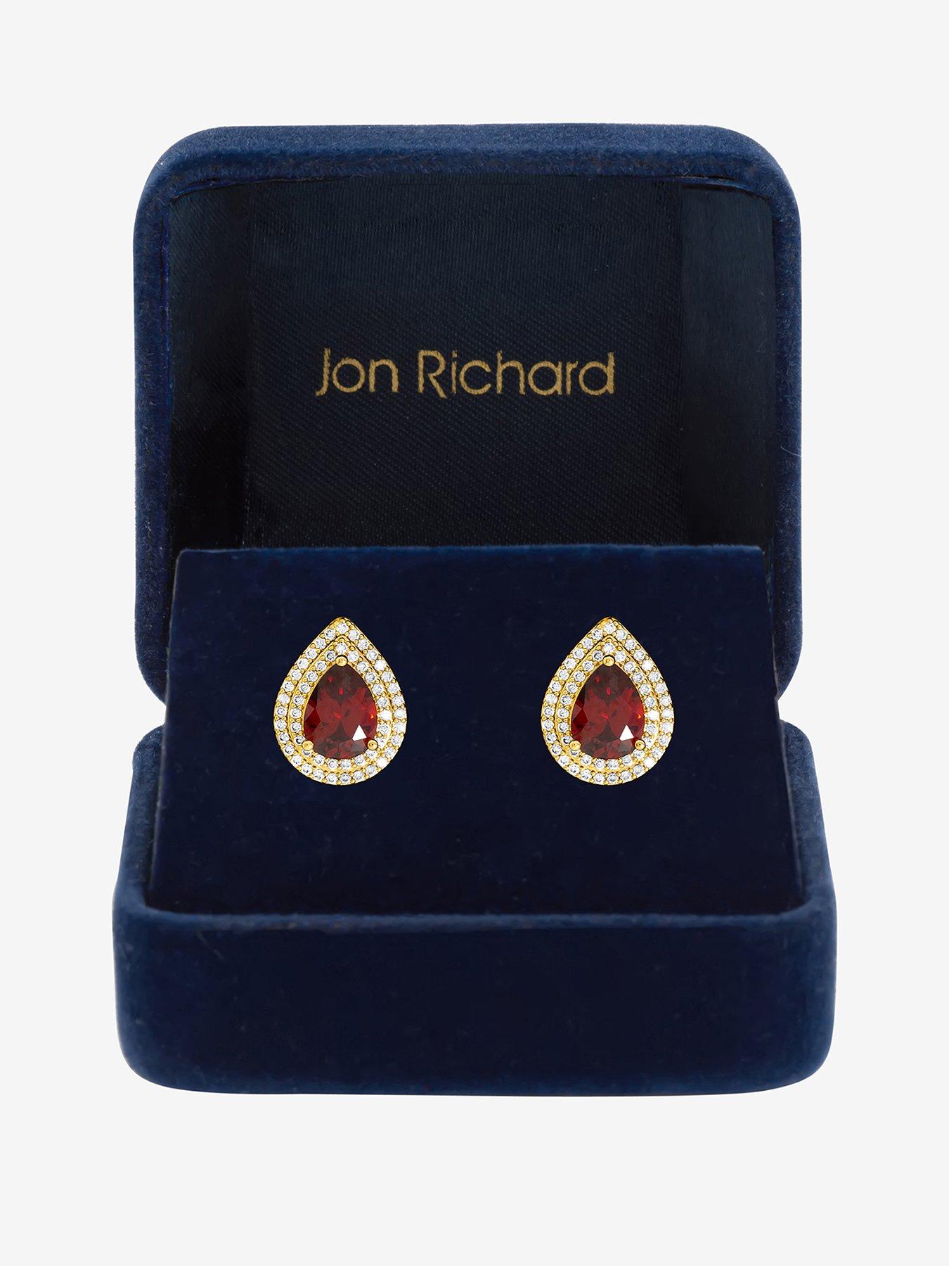 Jon Richard Gold Plated Cubic Zirconia Garnet Pear Stud Earrings