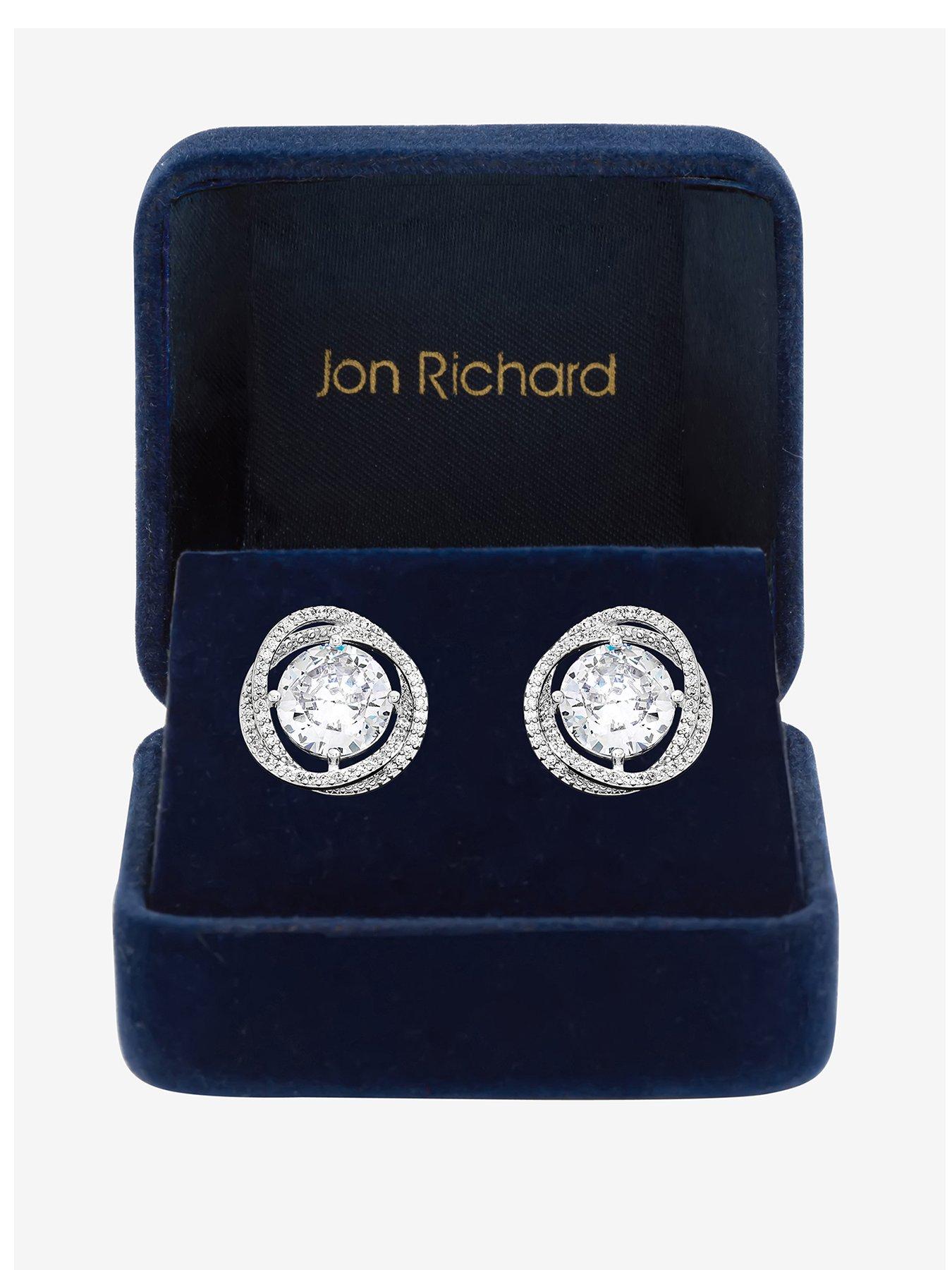 Jon Richard Rhodium Plated Cubic Zirconia Twist Halo Stud Earrings