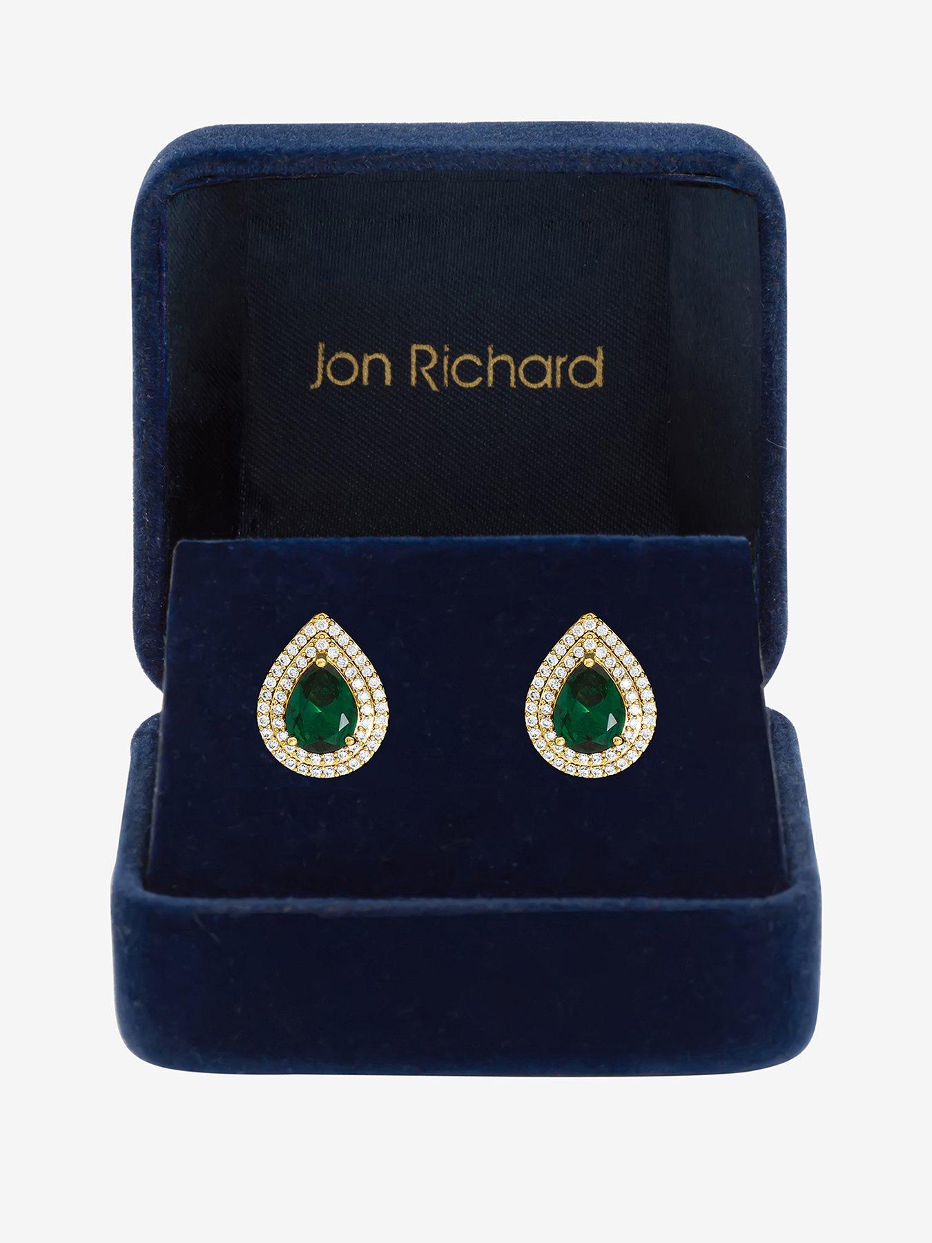 Jon Richard Gold Plated Cubic Zirconia Emerald Pear Stud Earrings