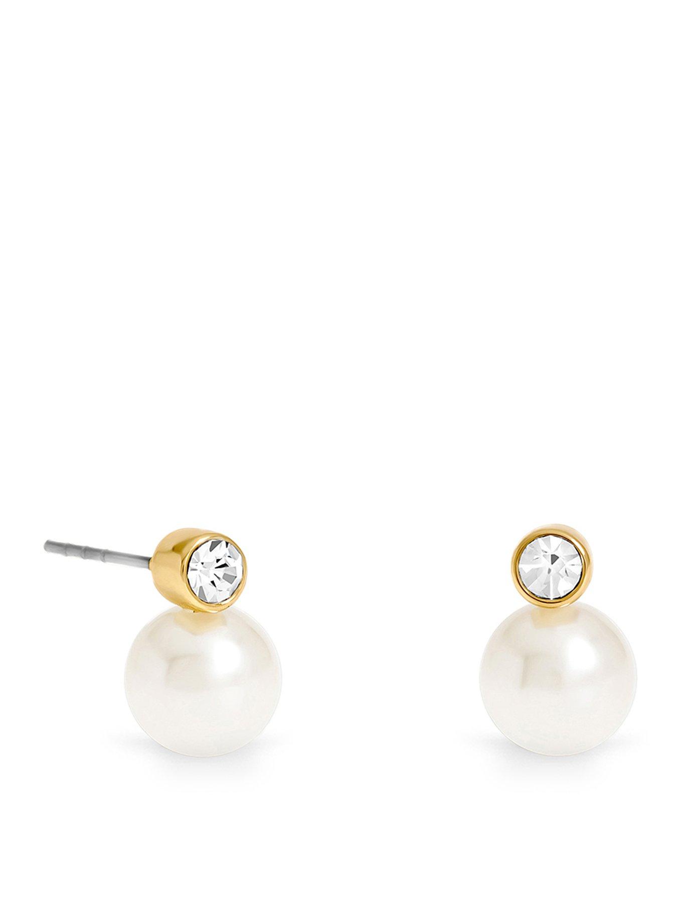 Image 1 of 1 of Jon Richard Gold Plated Pearl And Bezel Drop Earrings