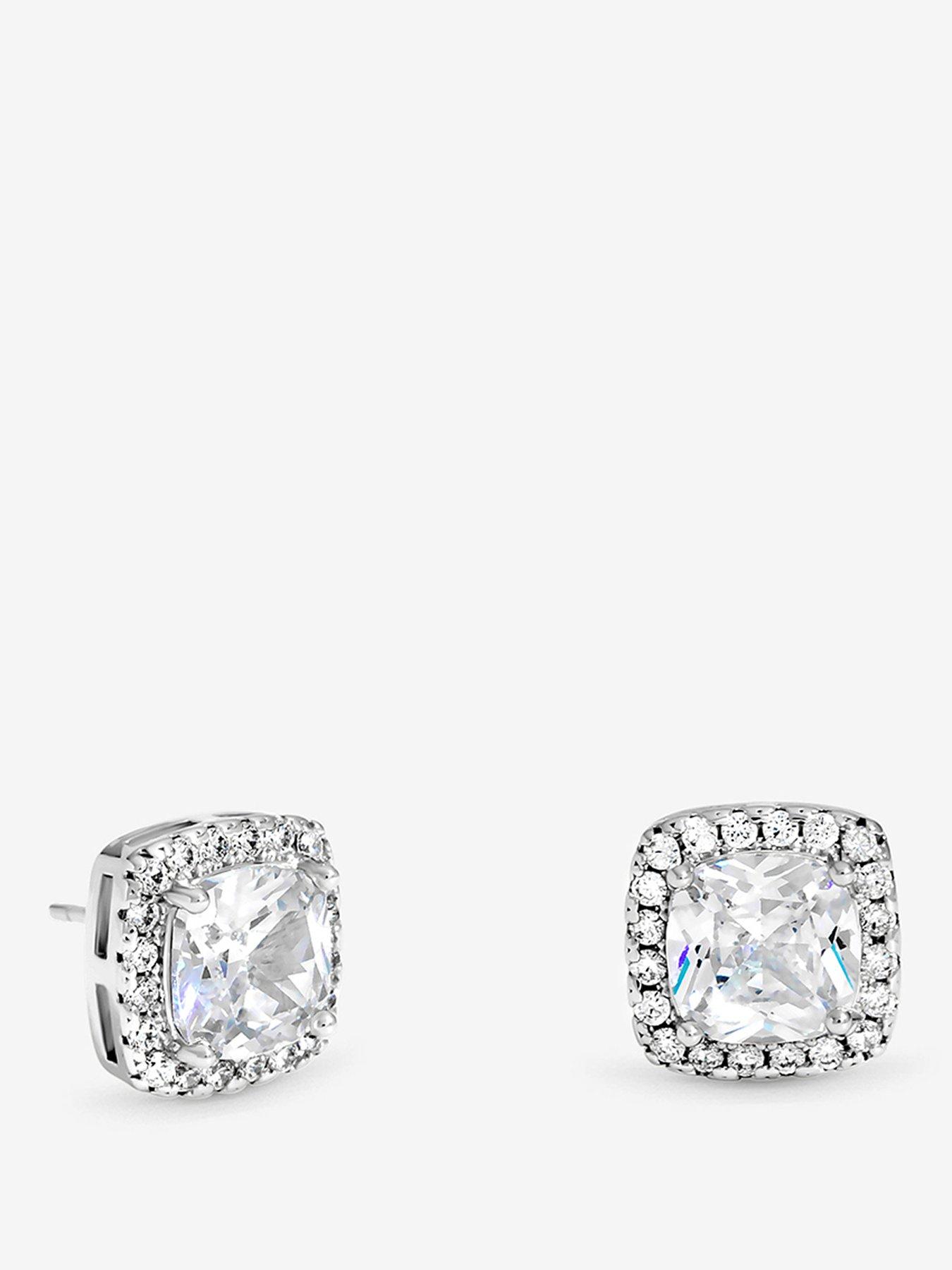 Image 1 of 3 of Jon Richard Rhodium Plated And Sqaure Halo Stud Earrings