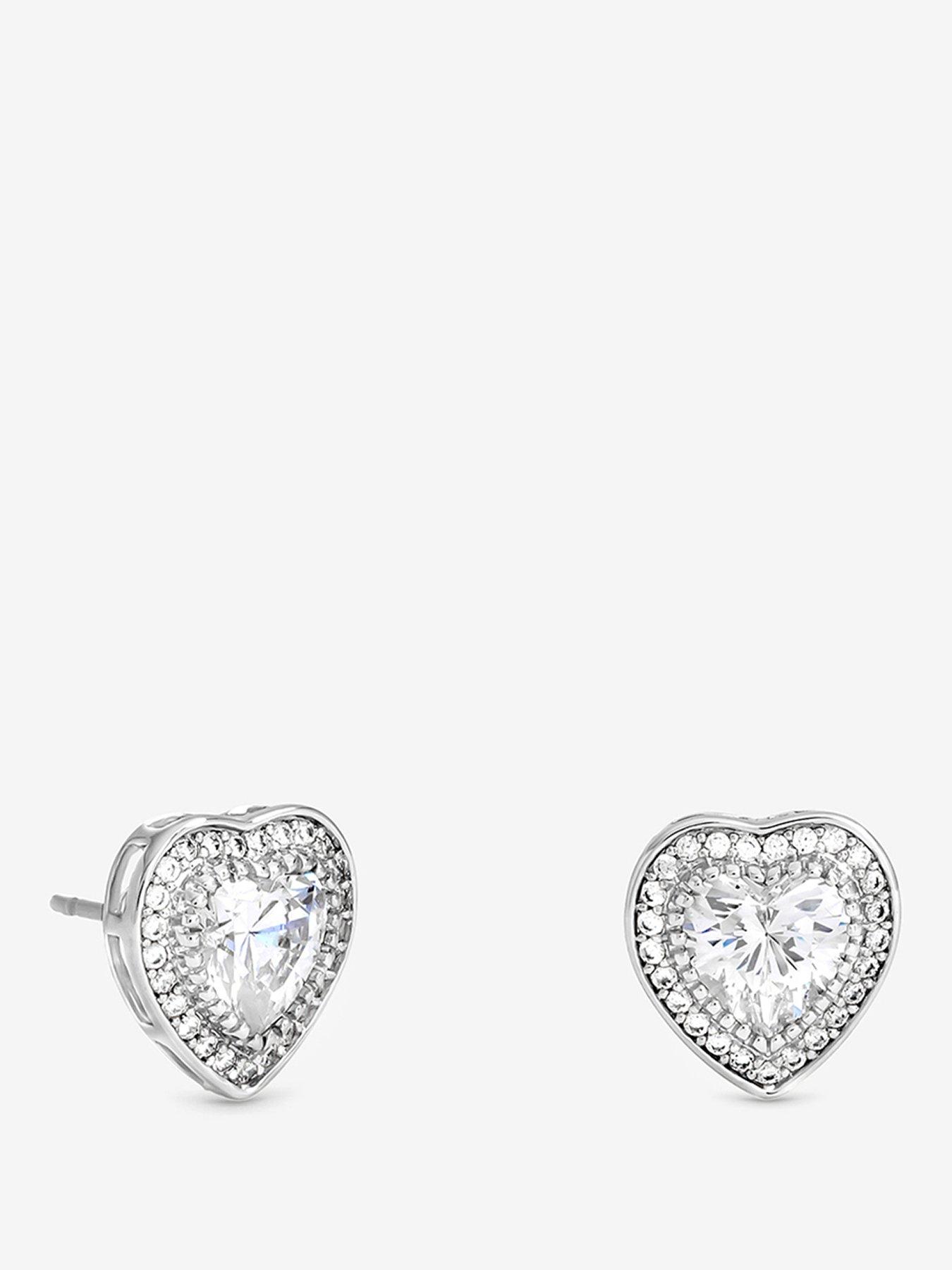 Image 1 of 3 of Jon Richard Rhodium Plated And Pave Heart Halo Stud Earrings