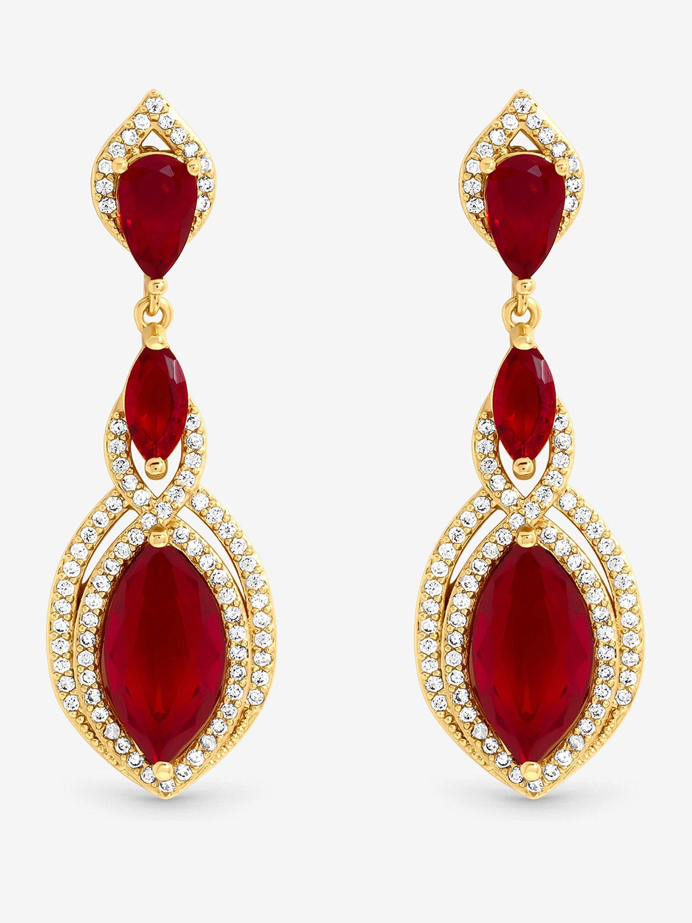 Jon Richard Gold Plated And Ruby Navette Drop Earrings