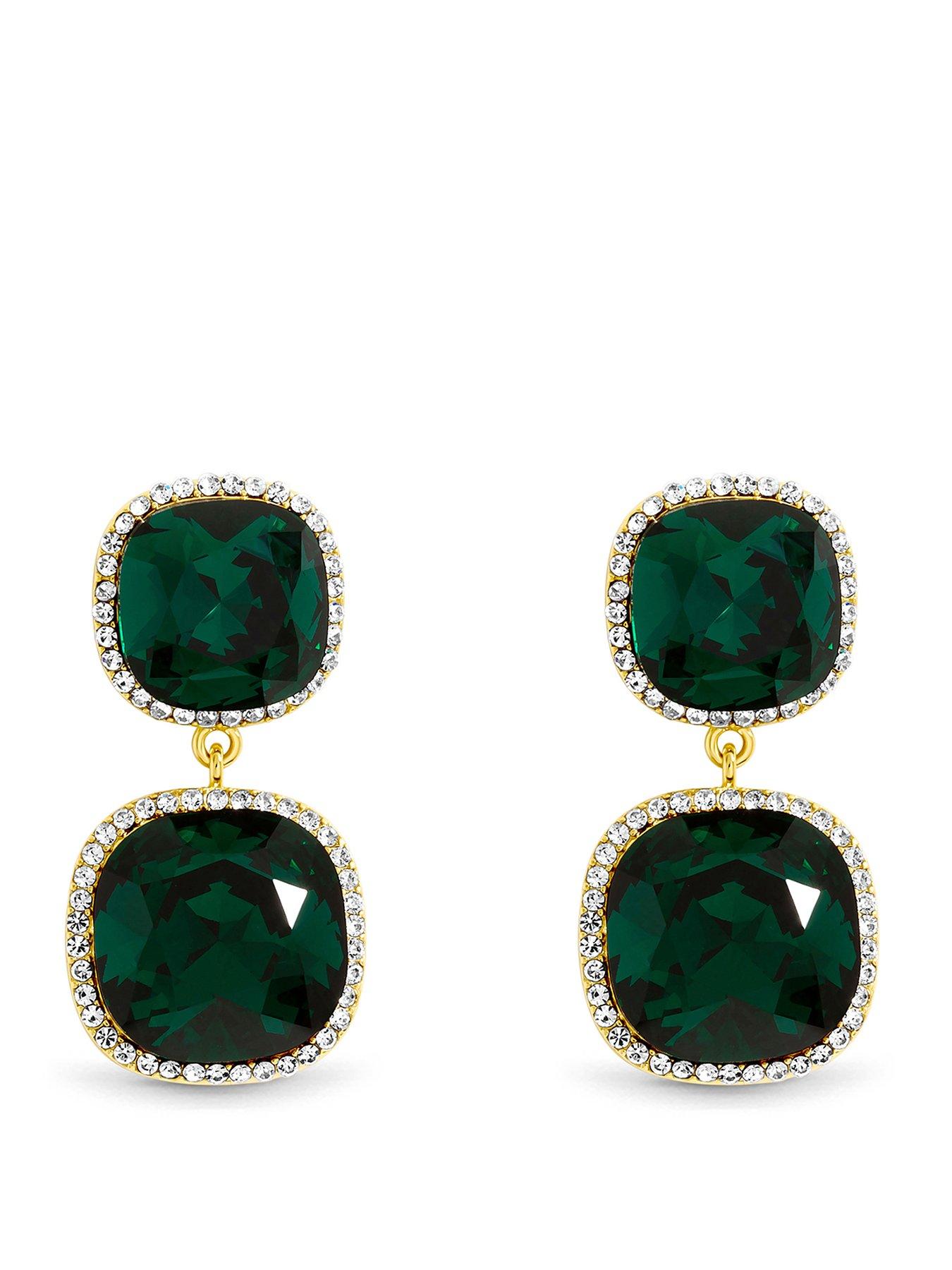 Jon Richard Gold Plated And Emerald Double Drop Halo Earrings