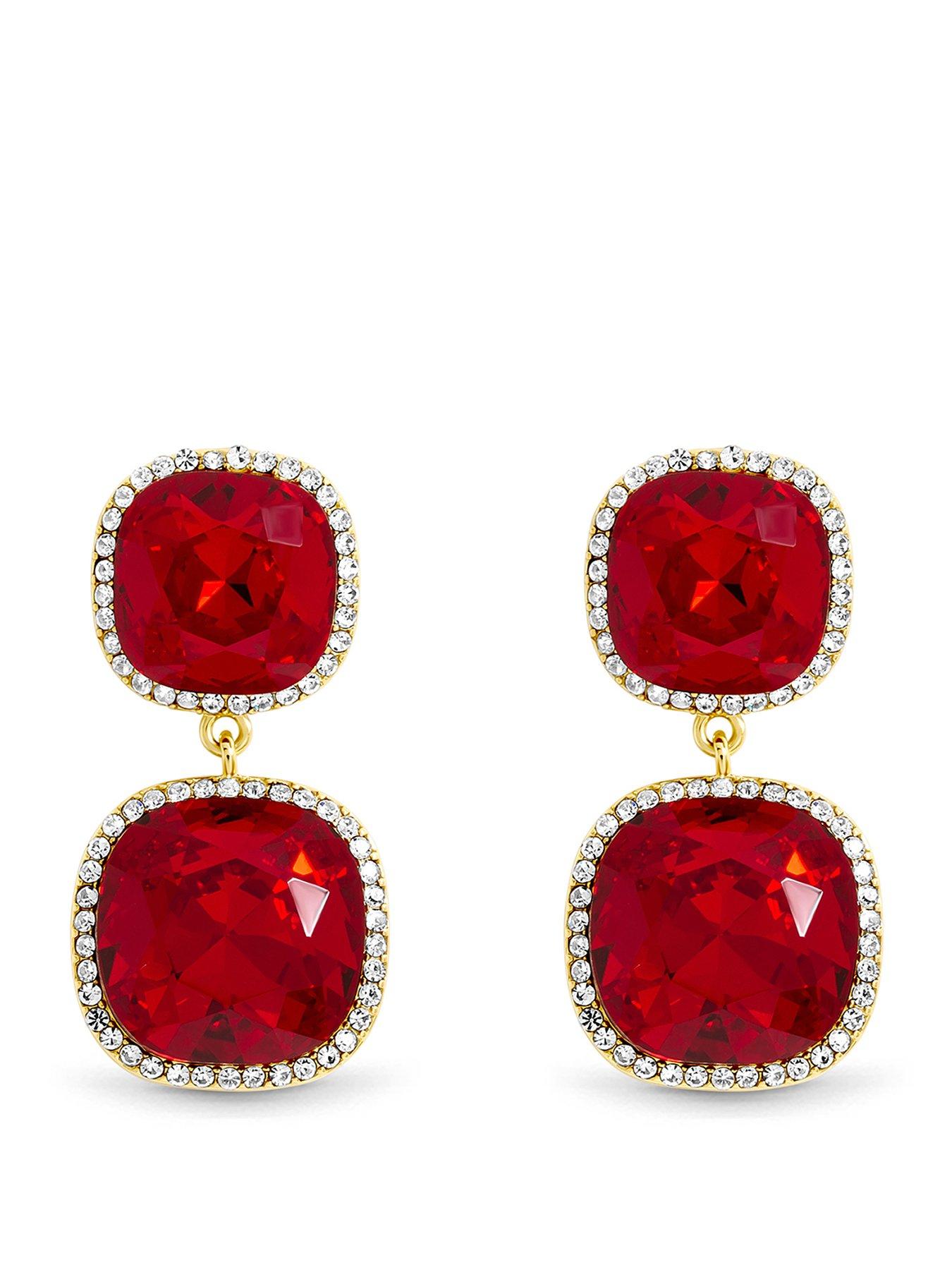 Jon Richard Gold Plated And Ruby Double Drop Halo Earrings