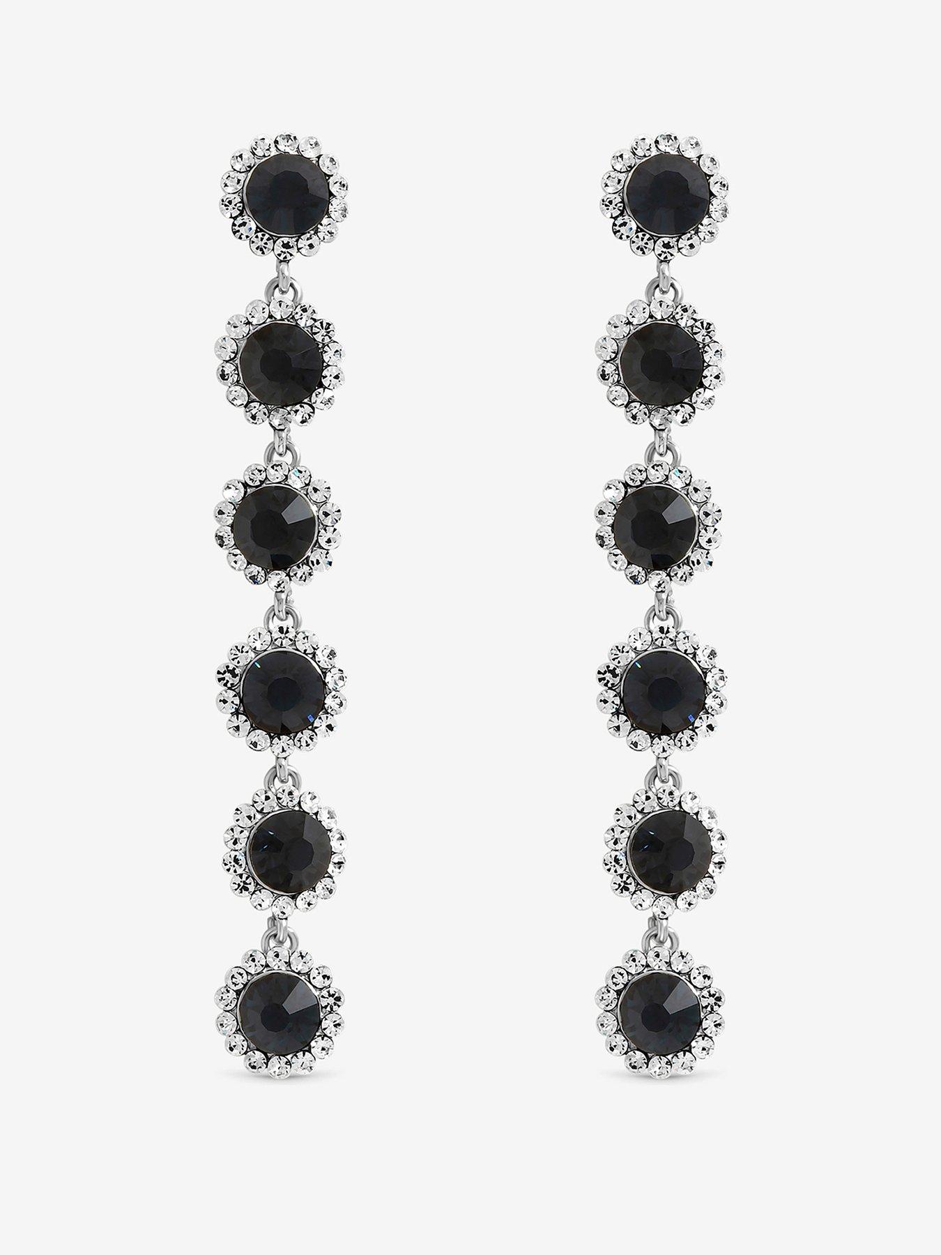 Image 1 of 1 of Jon Richard Rhodium Plated And Sapphire Tripple Halo Drop Earrings