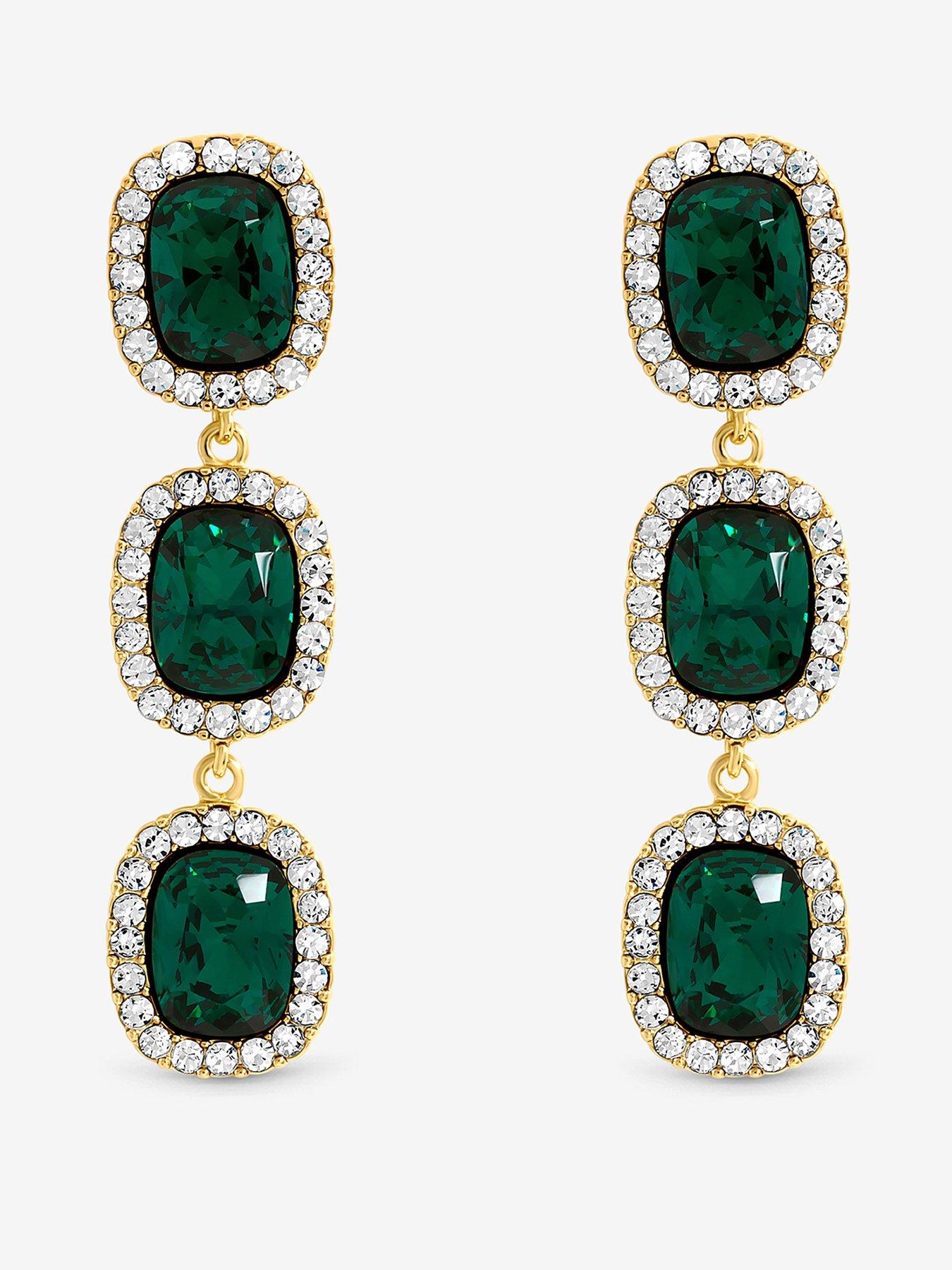 Jon Richard Gold Plated And Emerald Tripple Halo Drop Earrings