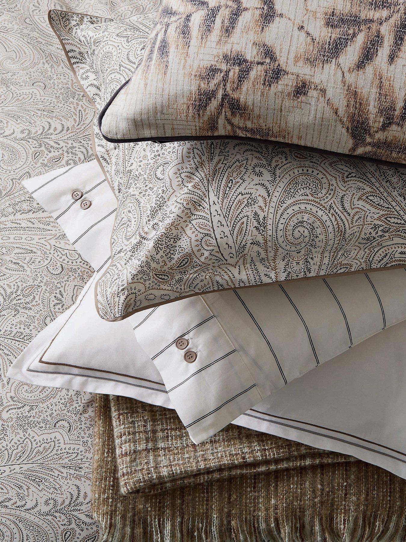 Bedeck of Belfast Avita Pillowcase Pairs Charcoal/ Chalk/ Tan