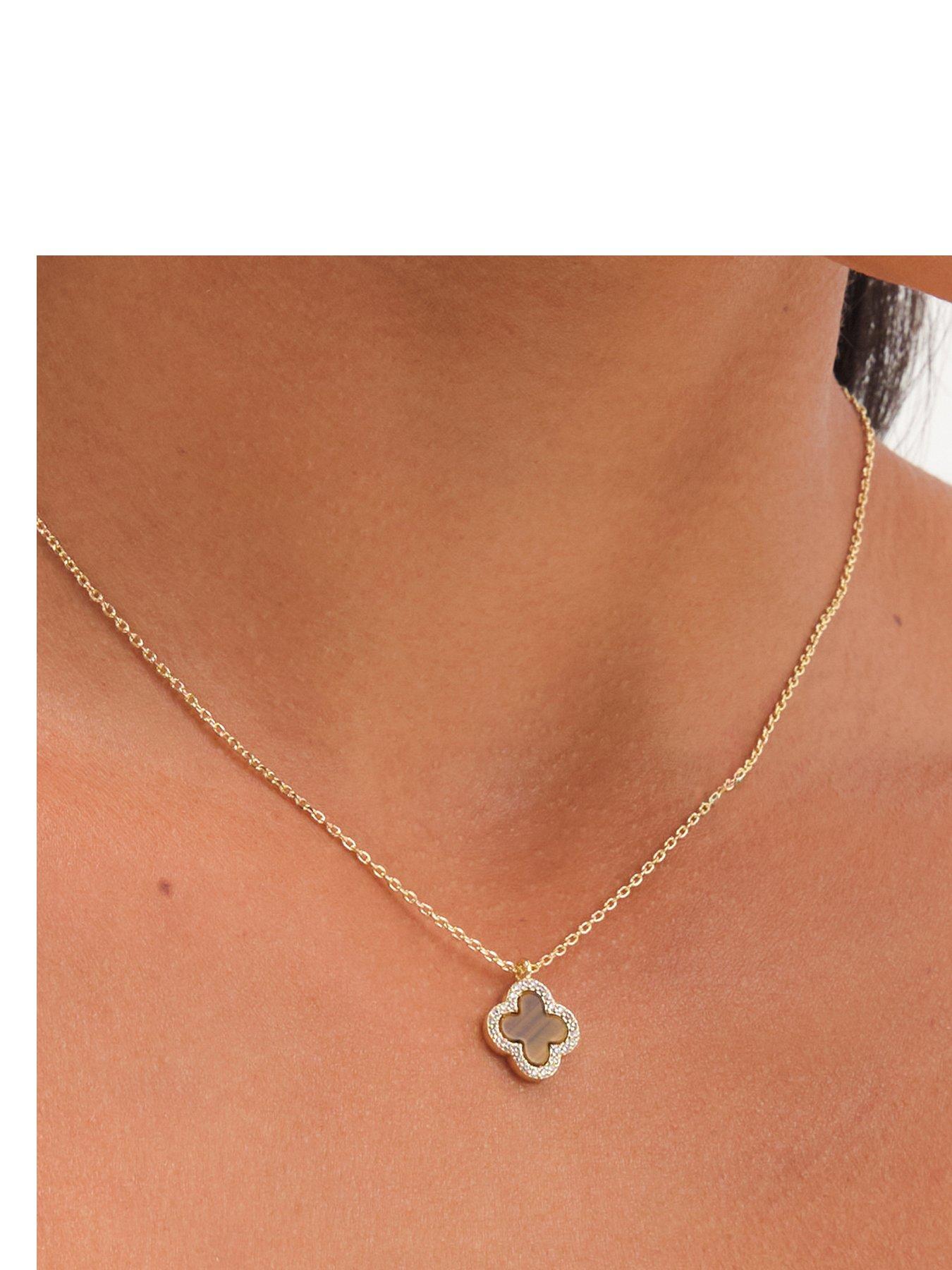 Image 1 of 2 of Jon Richard Jon Richard Gold Plated And Tiger Eye Clover Pendant