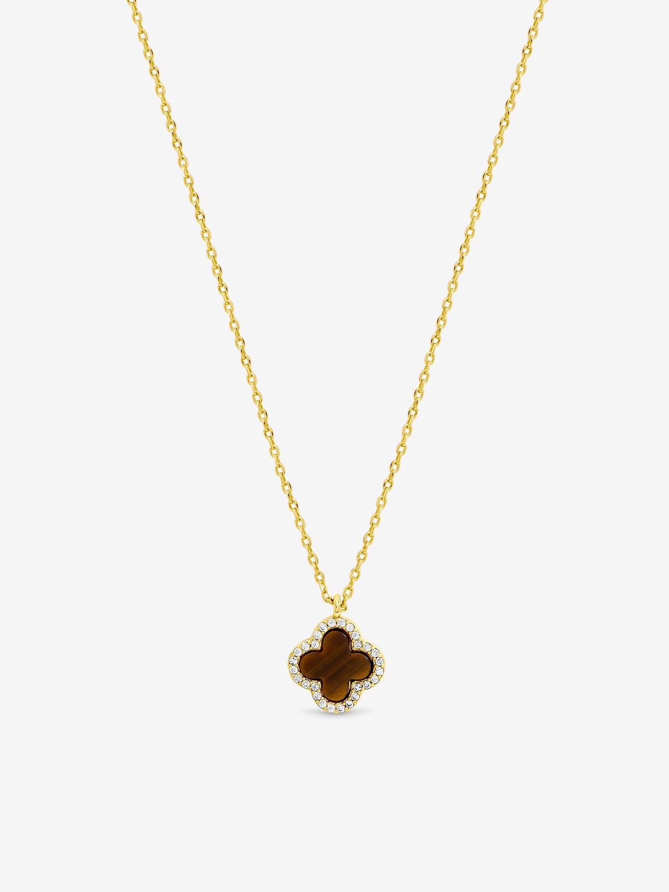 Image 2 of 2 of Jon Richard Jon Richard Gold Plated And Tiger Eye Clover Pendant