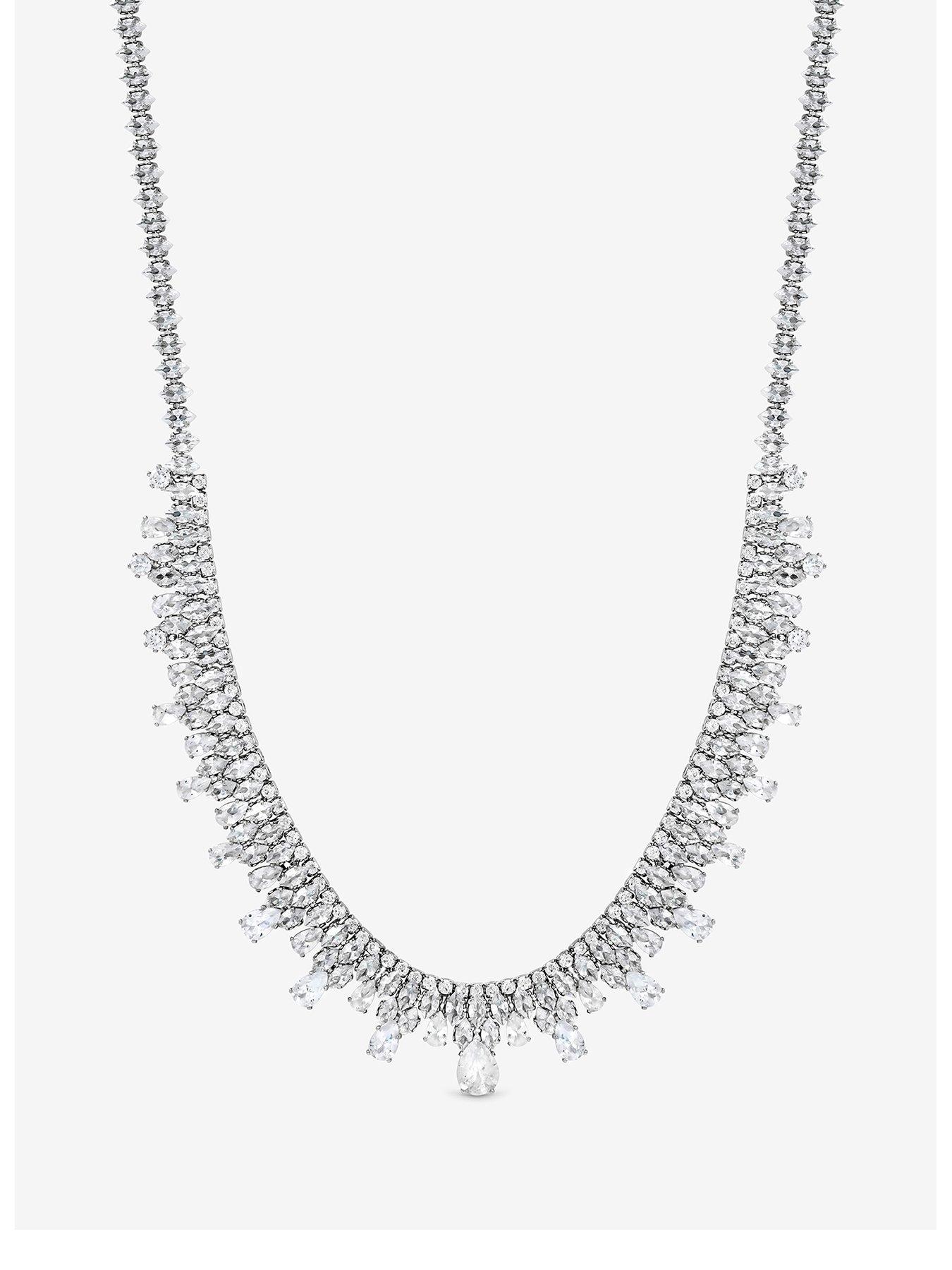 Jon Richard Jon Richard Rhodium Plated And Cubic Zirconia Peardrop Collar Necklace