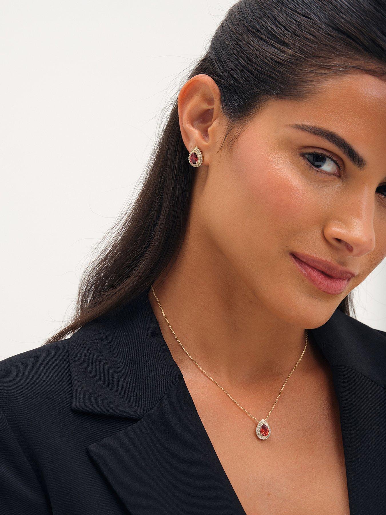 Jon Richard Gold Plated Cubic Zirconia Garnet Pear Pendant