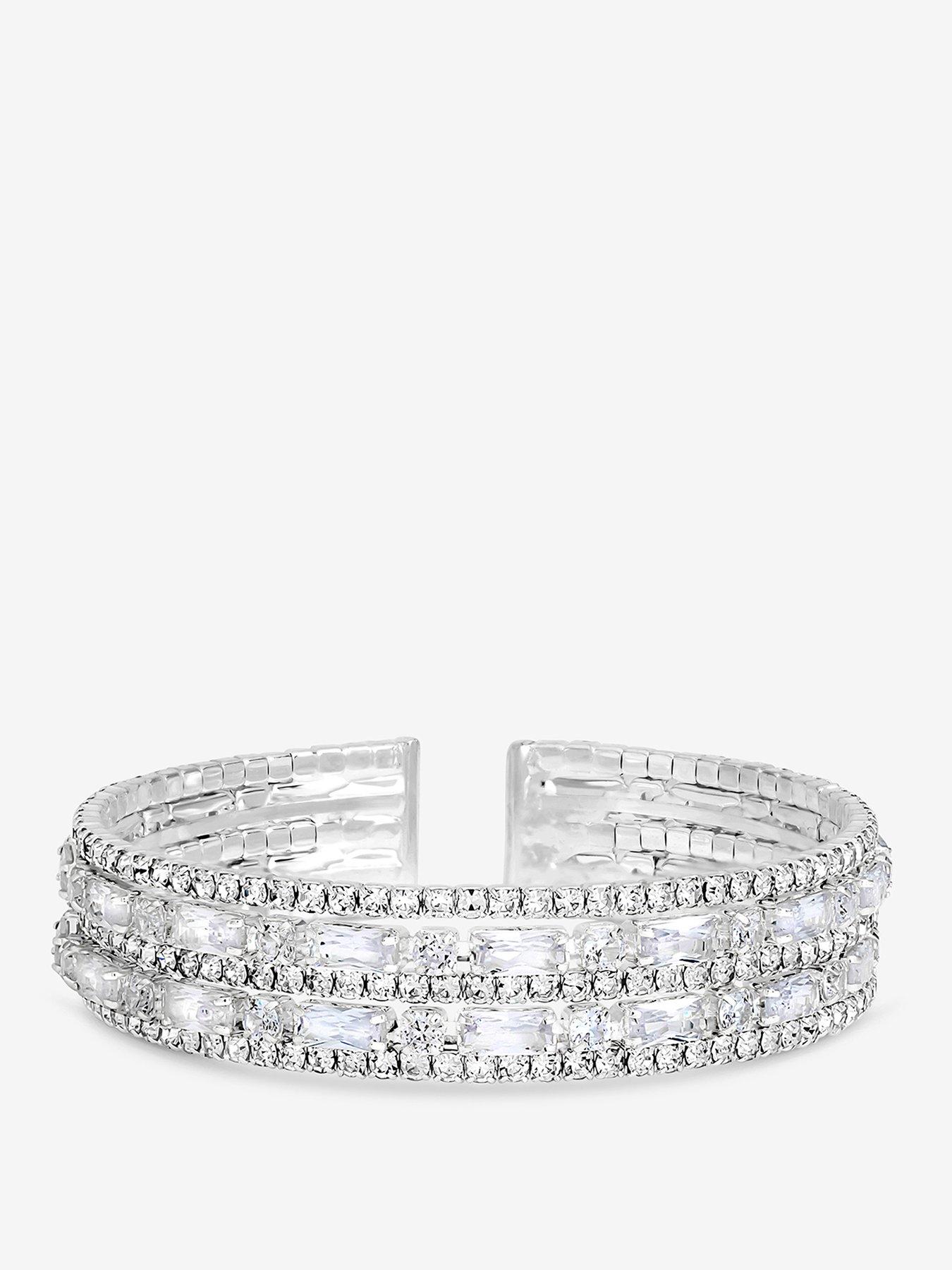 Jon Richard Jon Richard Rhodium Plated And Crystal Multi Stone Cuff