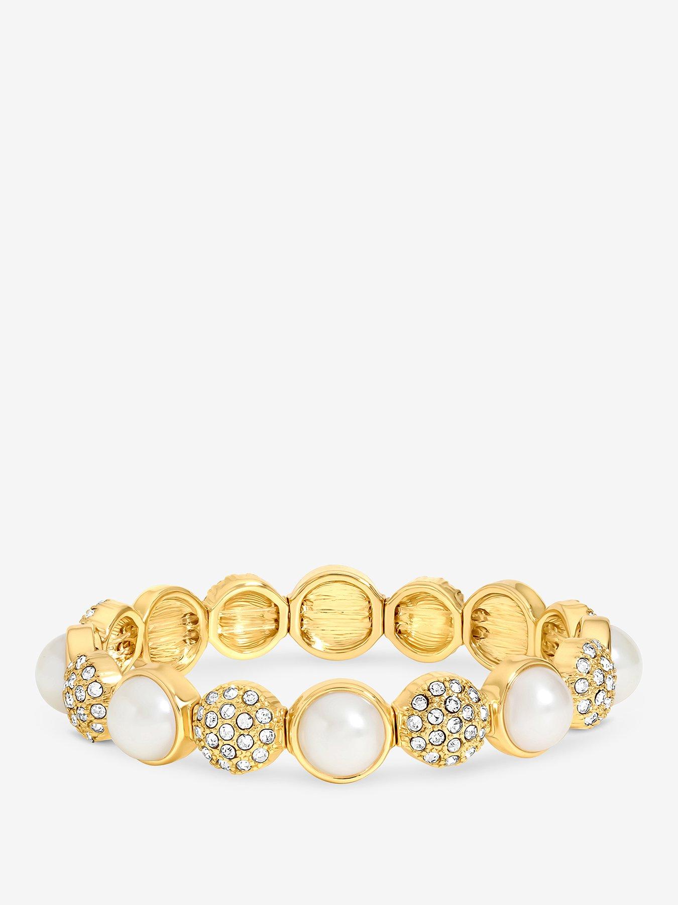 Jon Richard Gold Plated Pearl And Pave Stretch Bracelet