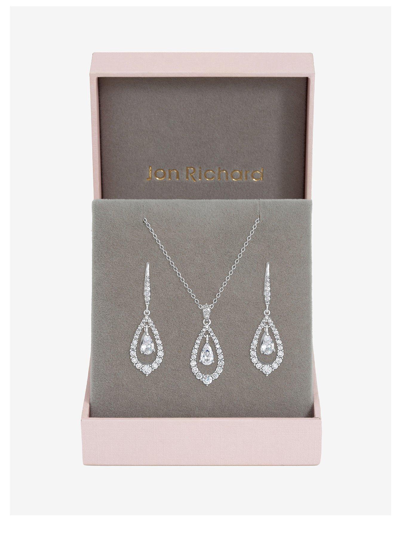 Image 1 of 4 of Jon Richard Rhodium Plated And Crystal Pear Drop Box Set