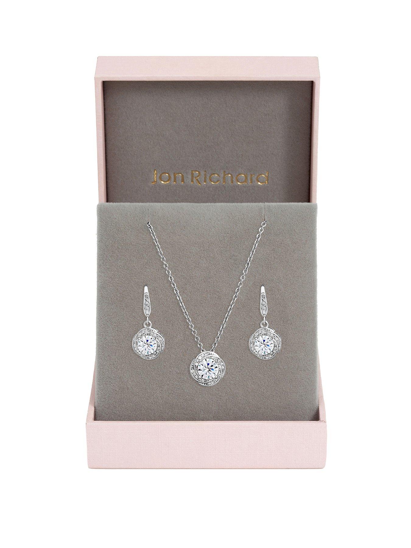 Image 1 of 2 of Jon Richard Rhodium Plated And Crystal Knot Drop Box Set