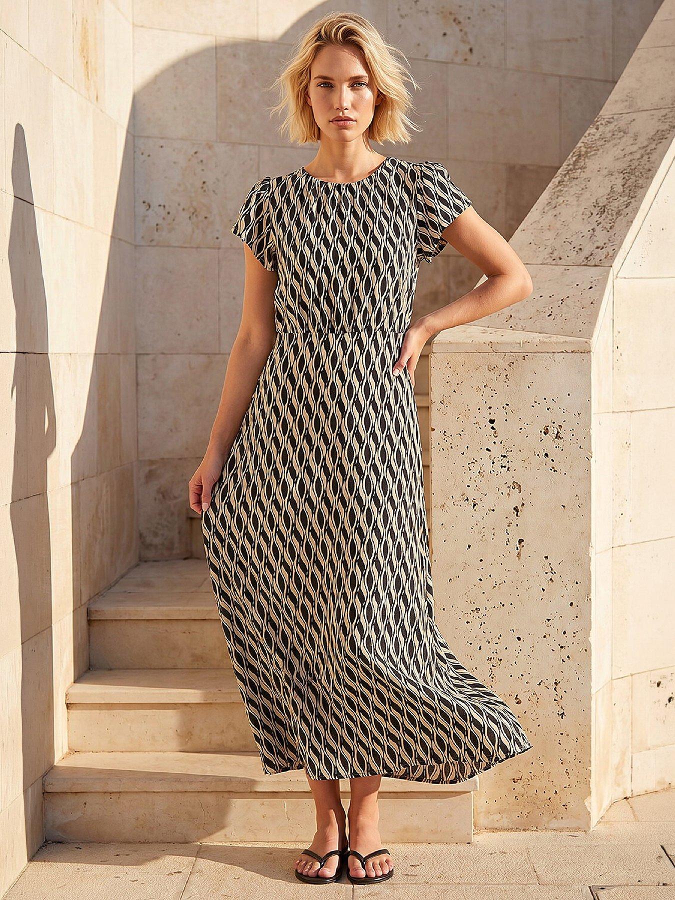 Roman Abstract Geo Print Midi Dress